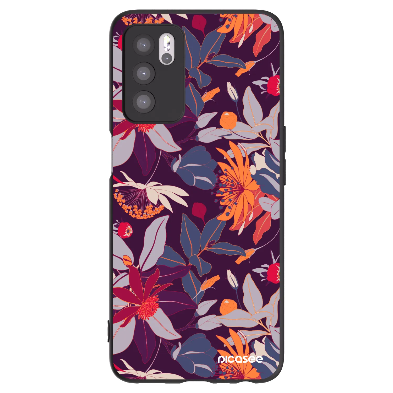 Picasee Μαύρη θήκη σιλικόνης για OPPO A16s - Purple Leaf