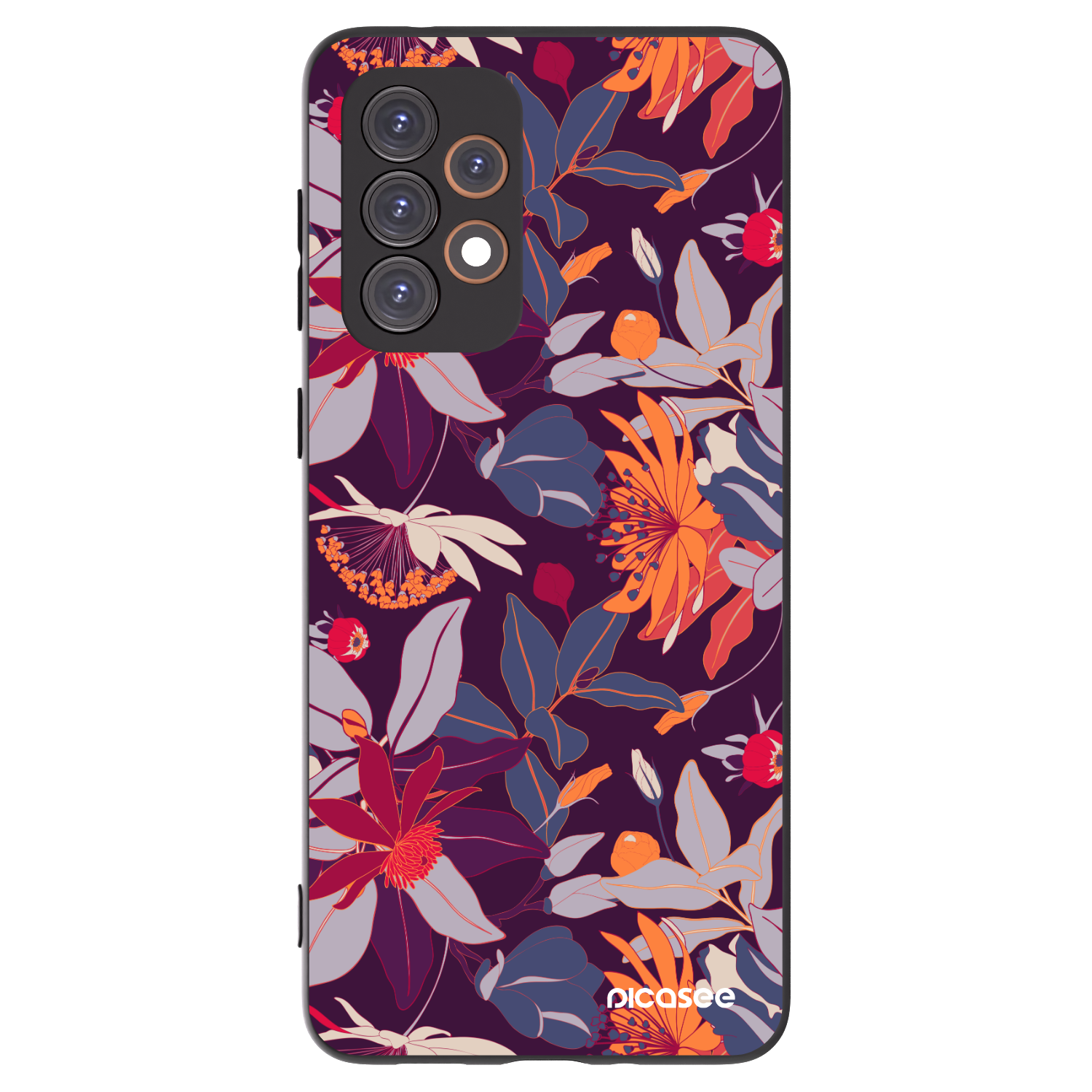 Picasee Μαύρη θήκη σιλικόνης για Samsung Galaxy A33 5G A336 - Purple Leaf