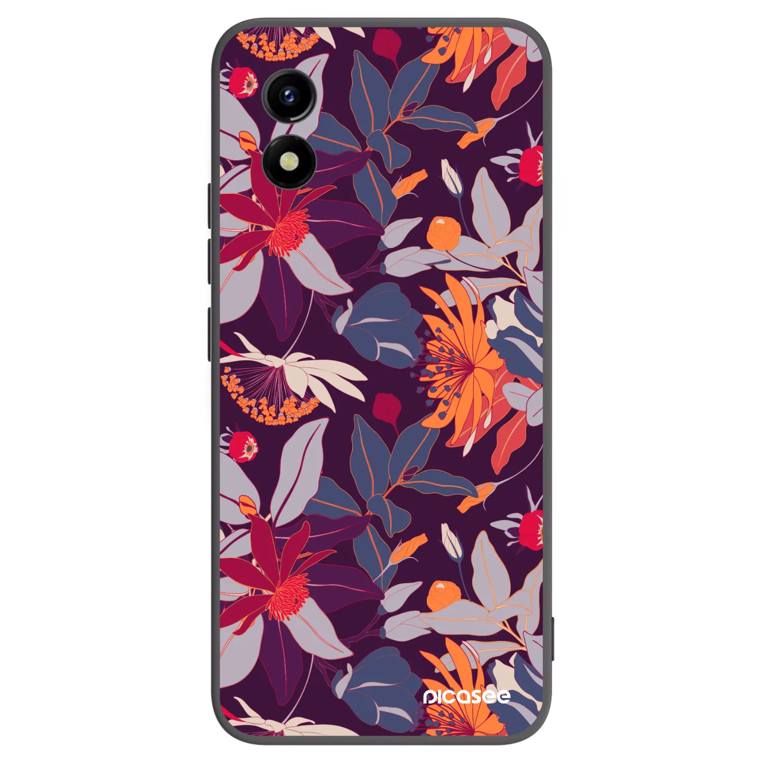 Picasee Μαύρη θήκη σιλικόνης για Vivo Y01 - Purple Leaf