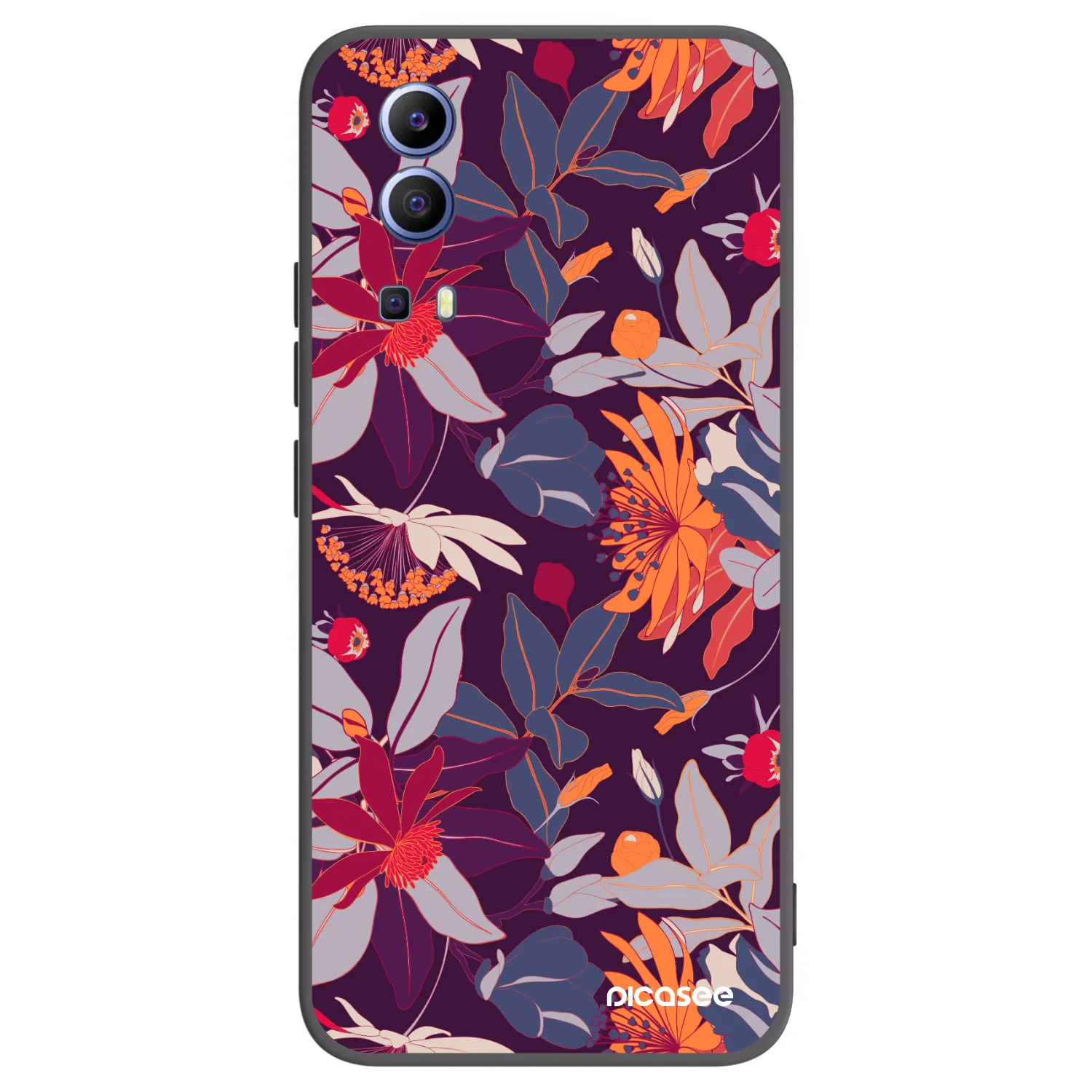 Picasee Μαύρη θήκη σιλικόνης για Vivo Y52 5G - Purple Leaf