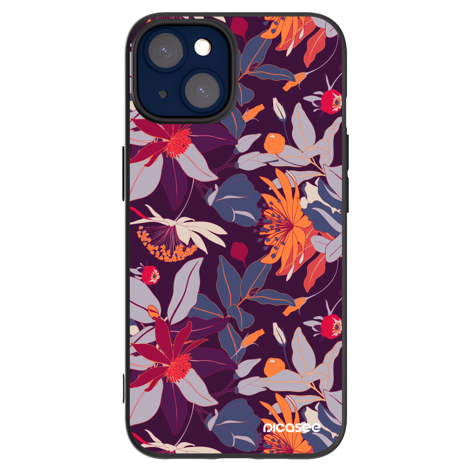 Picasee Μαύρη θήκη σιλικόνης για Apple iPhone 14 - Purple Leaf