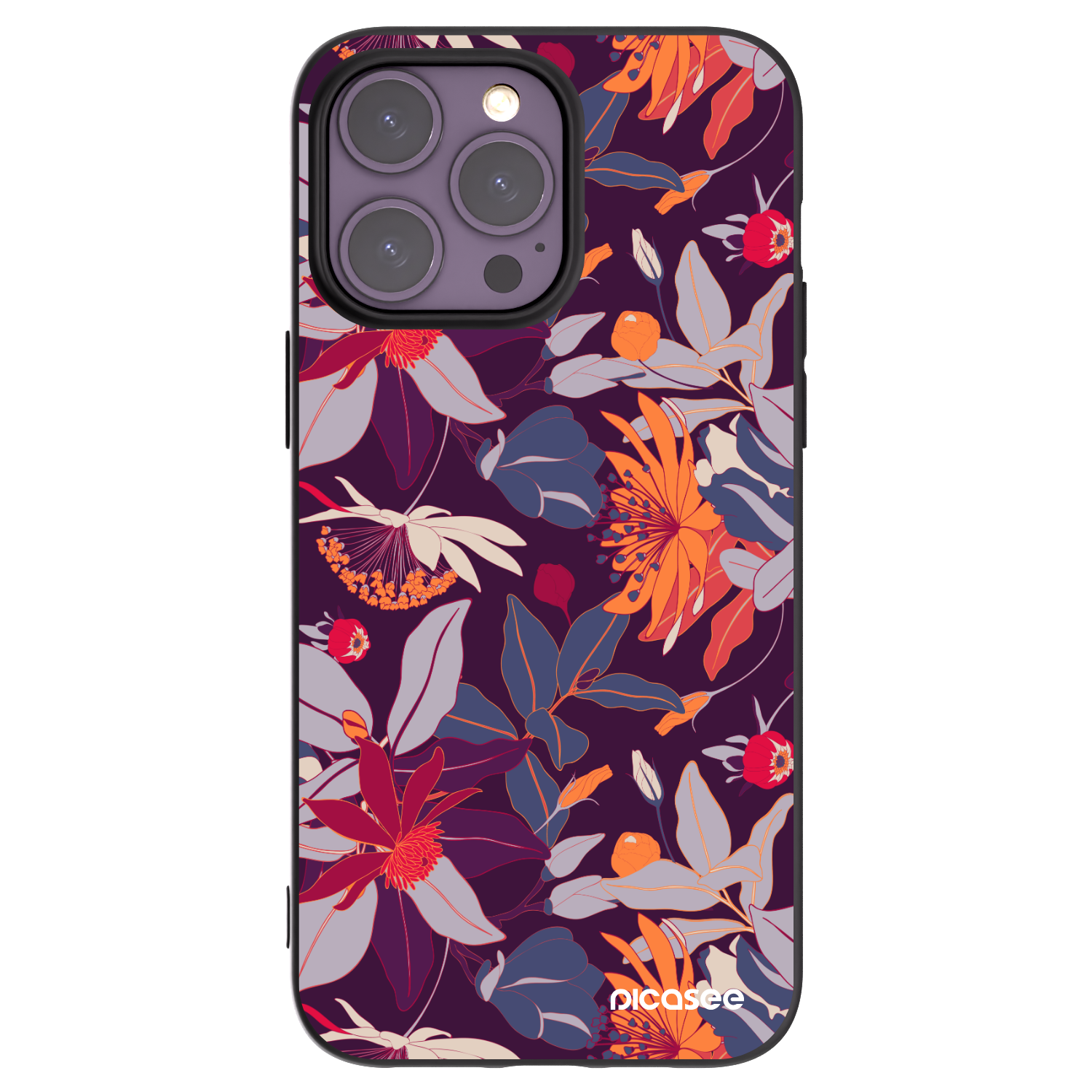 Picasee Μαύρη θήκη σιλικόνης για Apple iPhone 14 Pro Max - Purple Leaf