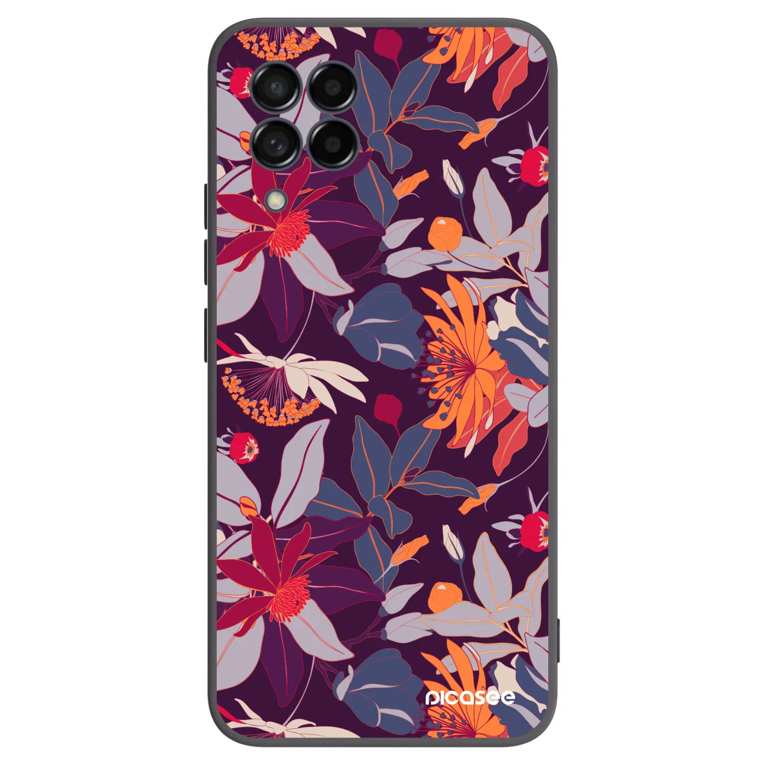 Picasee Μαύρη θήκη σιλικόνης για Samsung Galaxy M53 5G - Purple Leaf