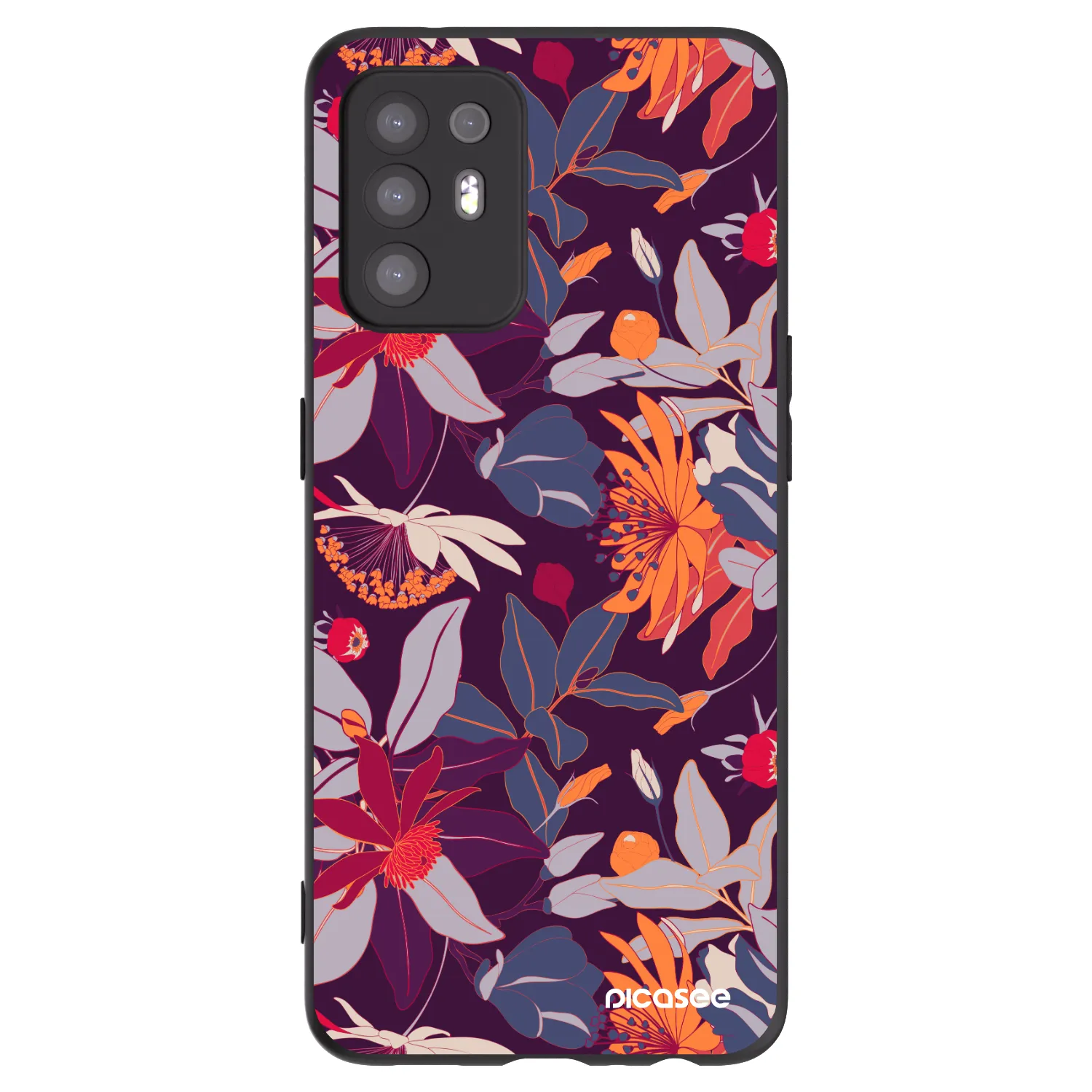 Picasee Μαύρη θήκη σιλικόνης για OPPO A94 5G - Purple Leaf