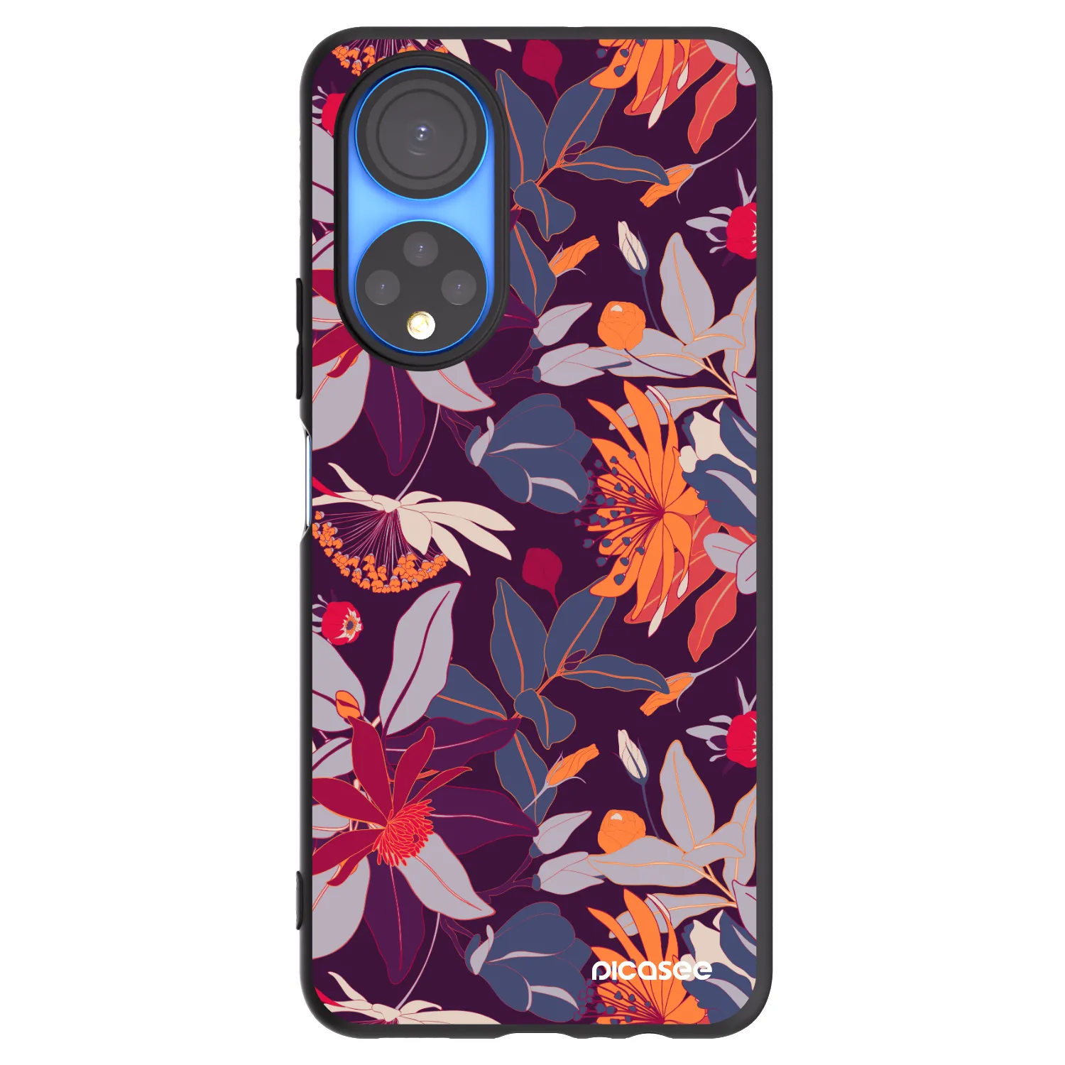 Picasee Μαύρη θήκη σιλικόνης για Honor X7 - Purple Leaf