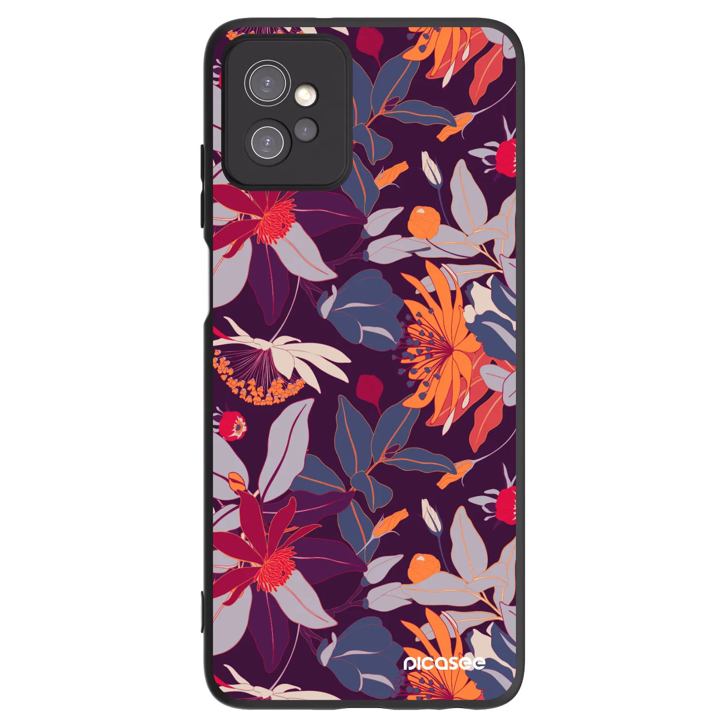Picasee Μαύρη θήκη σιλικόνης για Motorola Moto G32 - Purple Leaf