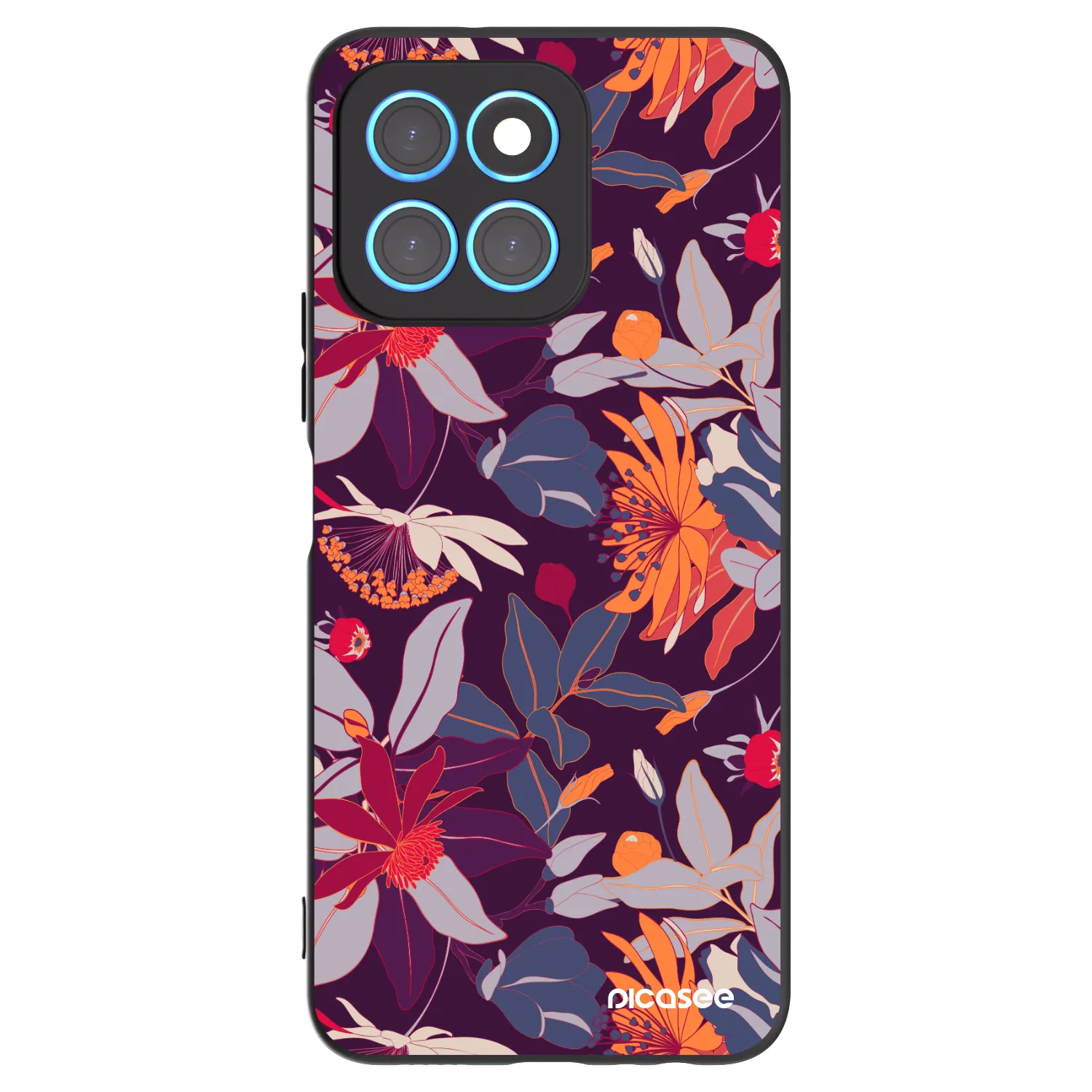 Picasee Μαύρη θήκη σιλικόνης για Honor X8 5G - Purple Leaf