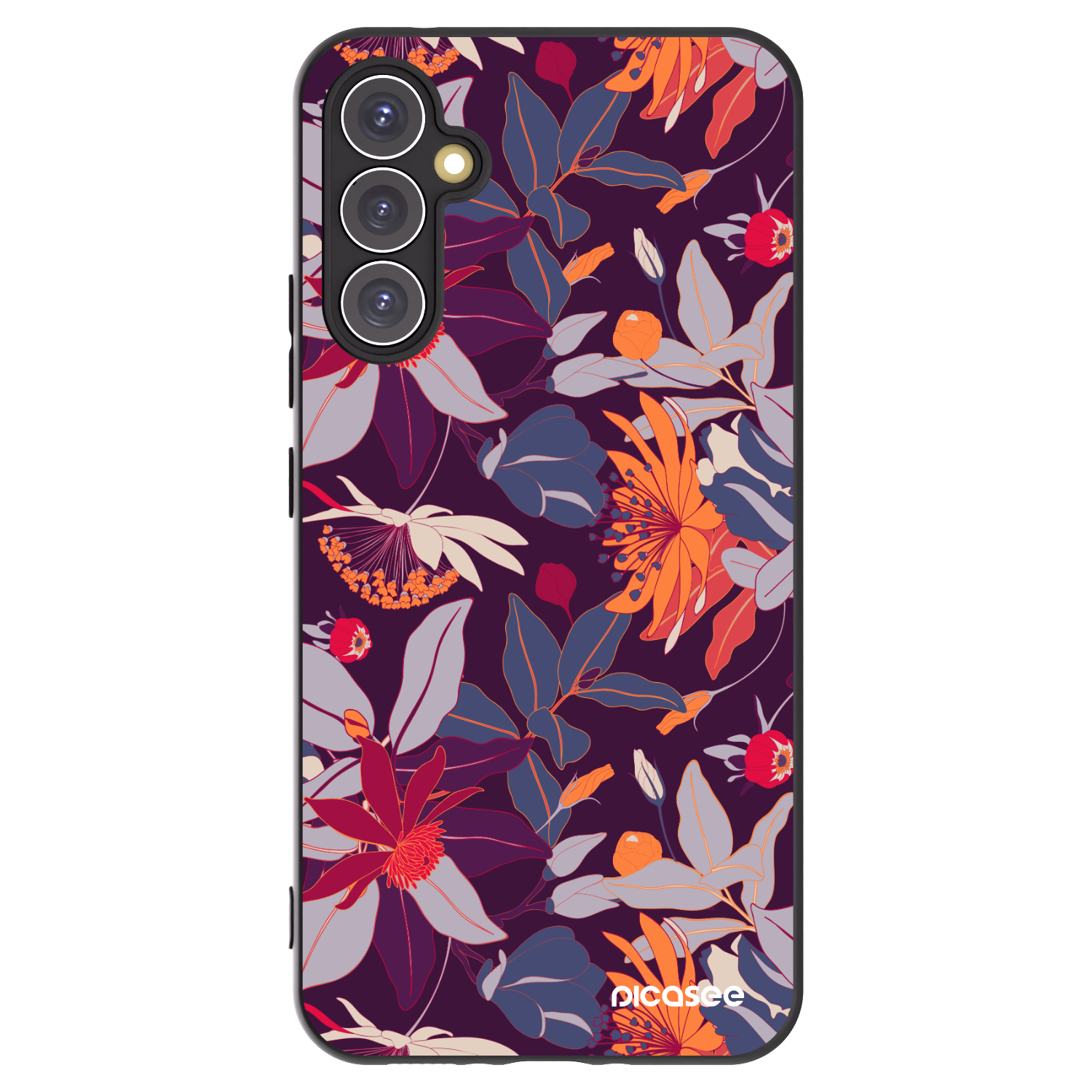 Picasee Μαύρη θήκη σιλικόνης για Samsung Galaxy A34 5G A346B - Purple Leaf