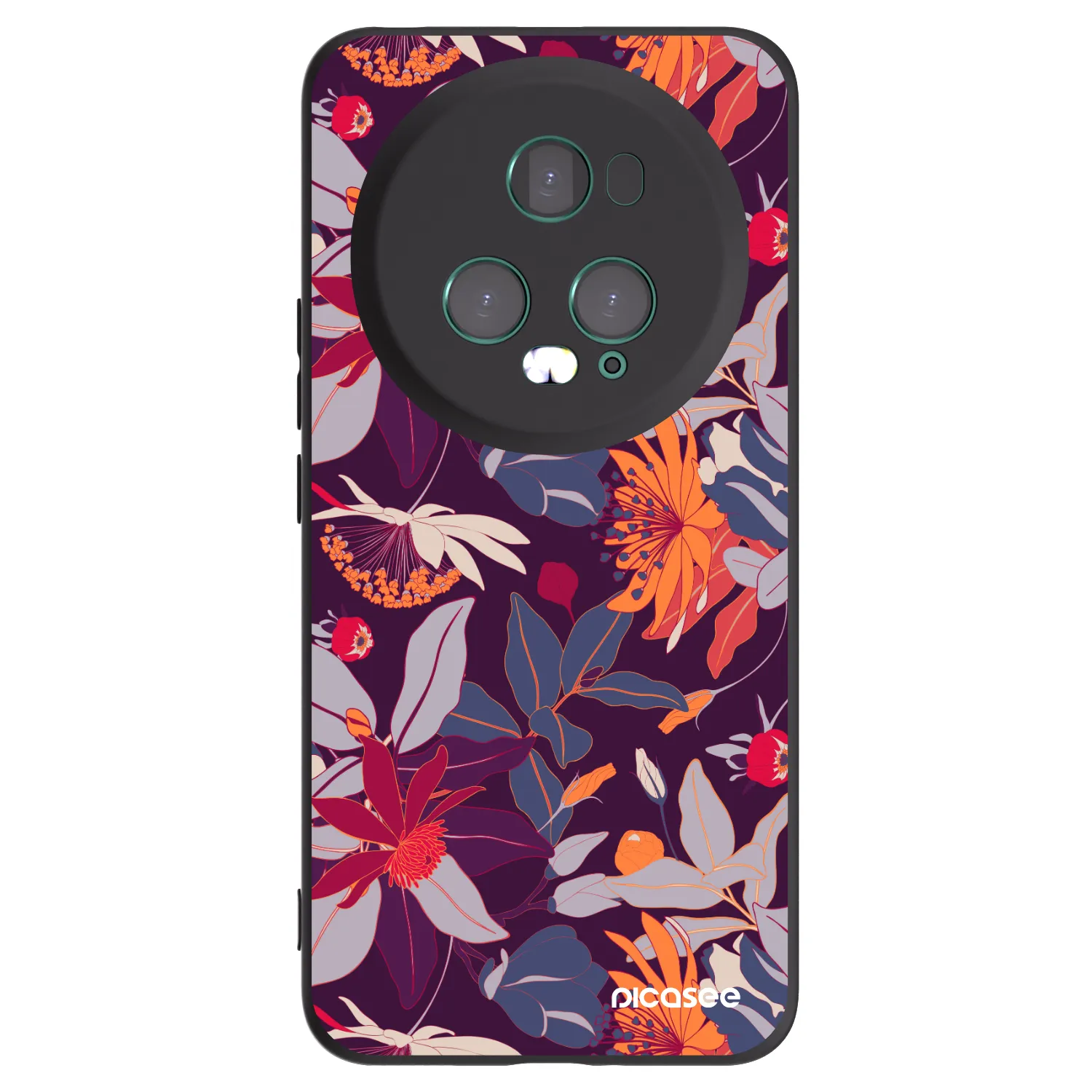 Picasee Μαύρη θήκη σιλικόνης για Honor Magic5 Pro - Purple Leaf