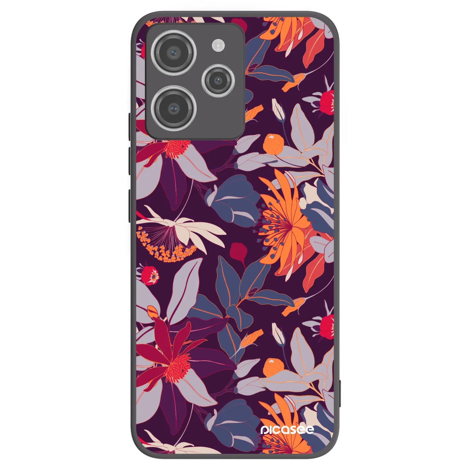 Picasee Μαύρη θήκη σιλικόνης για Xiaomi Redmi 12 4G - Purple Leaf
