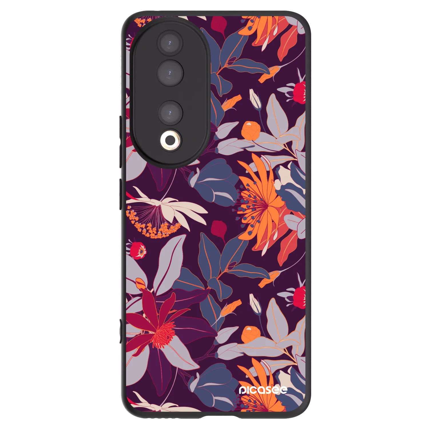 Picasee Μαύρη θήκη σιλικόνης για Honor 90 5G - Purple Leaf