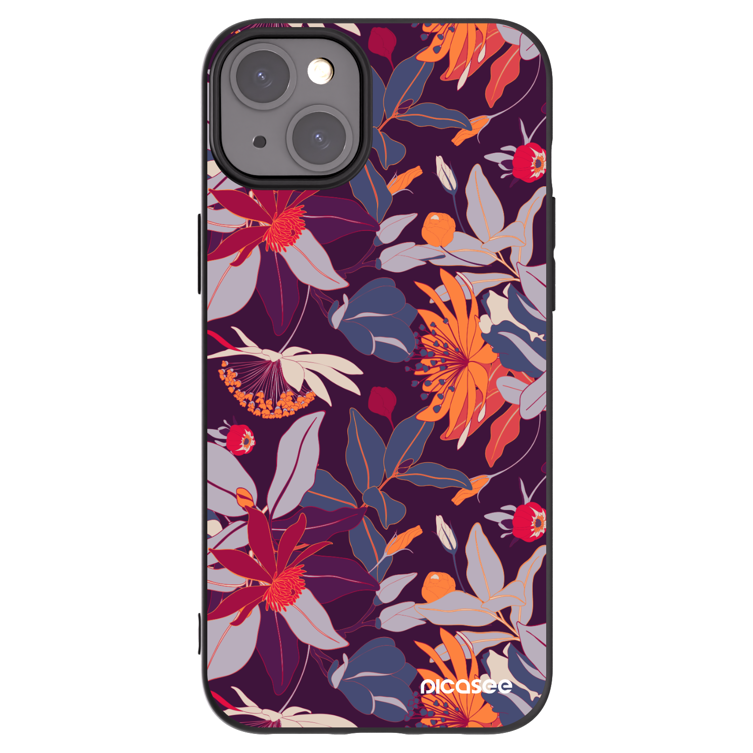 Picasee Μαύρη θήκη σιλικόνης για Apple iPhone 15 Plus - Purple Leaf