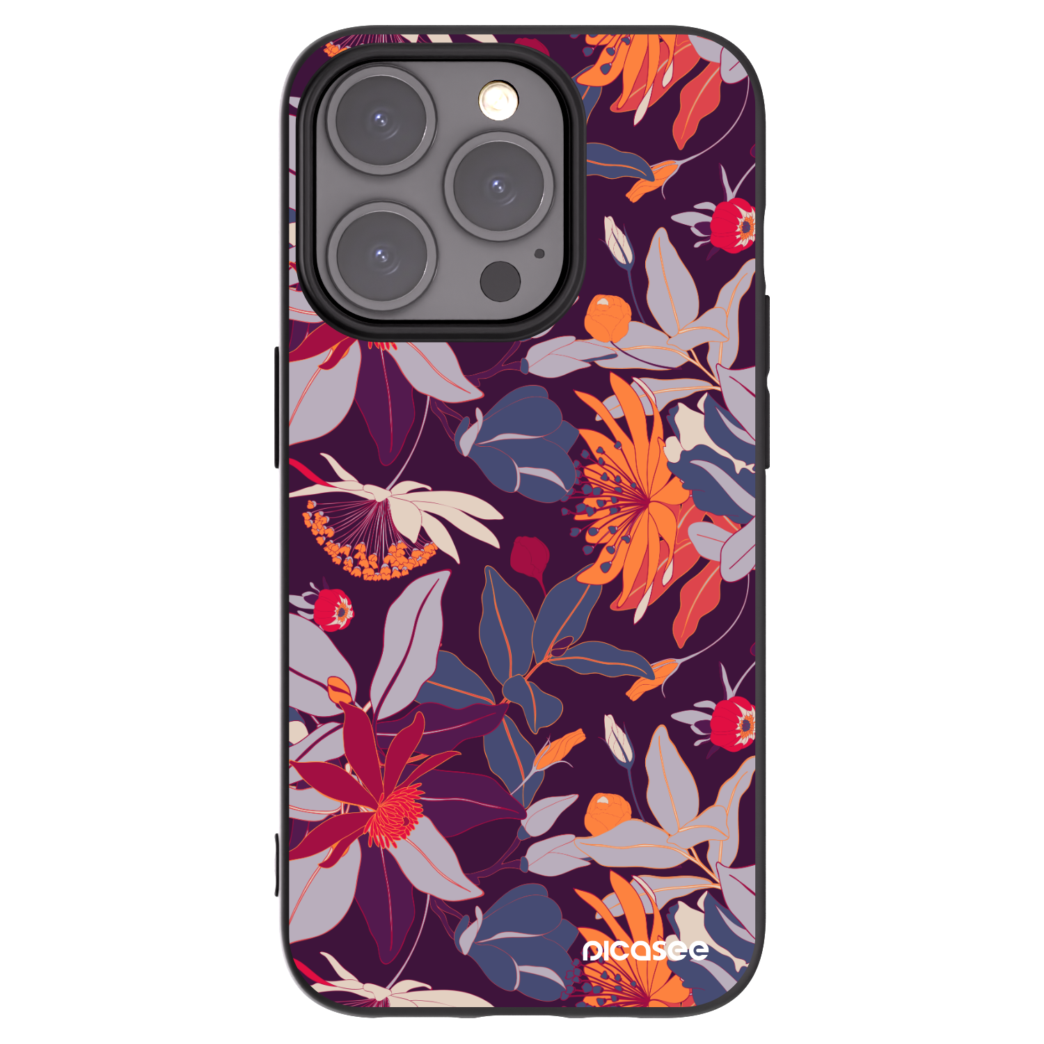 Picasee Μαύρη θήκη σιλικόνης για Apple iPhone 15 Pro - Purple Leaf