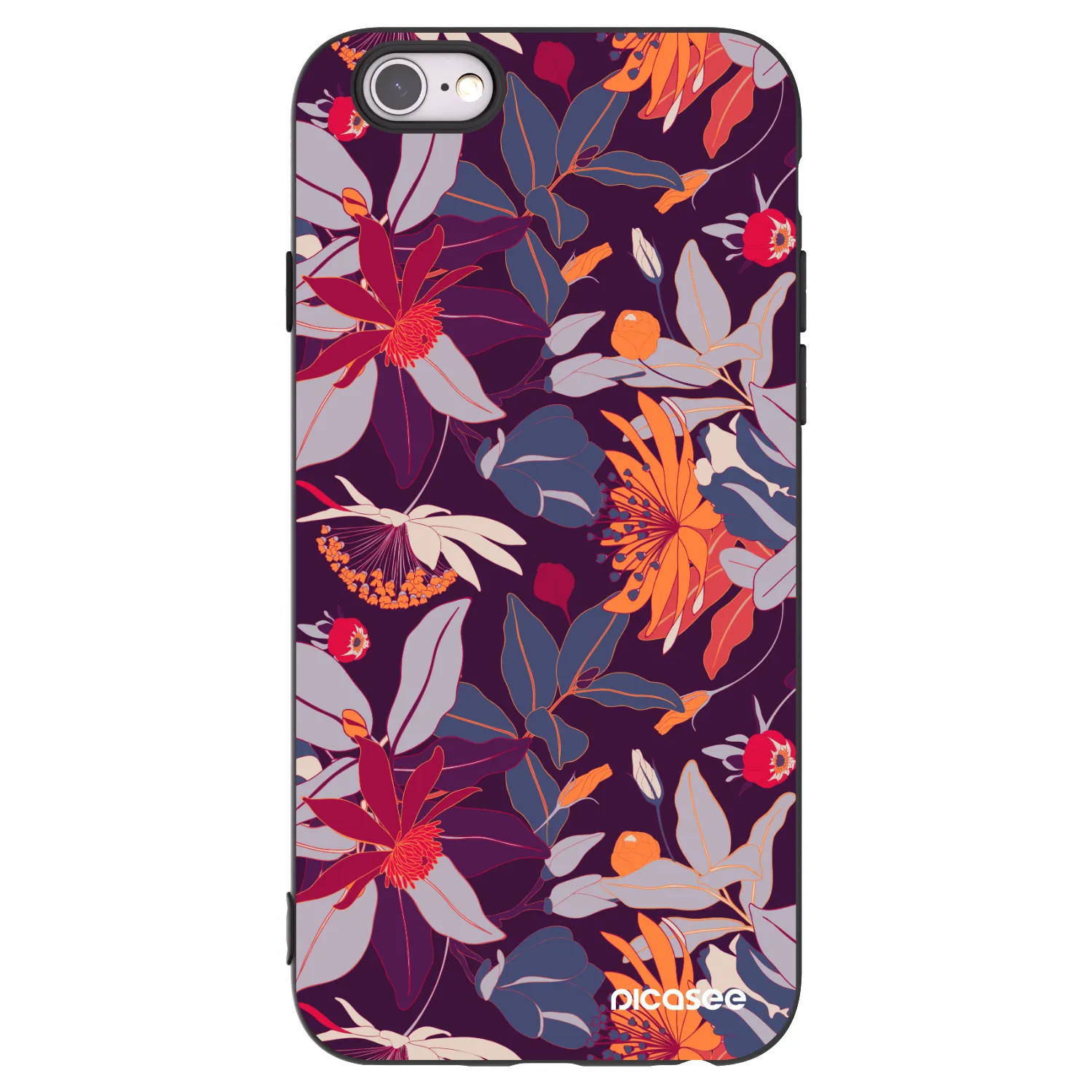 Picasee Μαύρη θήκη σιλικόνης για Apple iPhone 6/6S - Purple Leaf