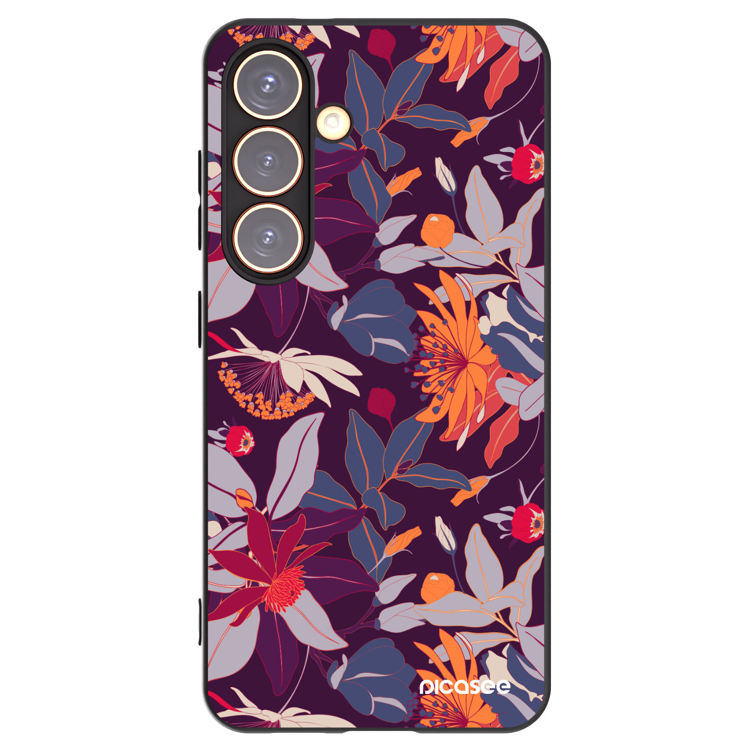 Picasee Μαύρη θήκη σιλικόνης για Samsung Galaxy S24 S921B 5G - Purple Leaf