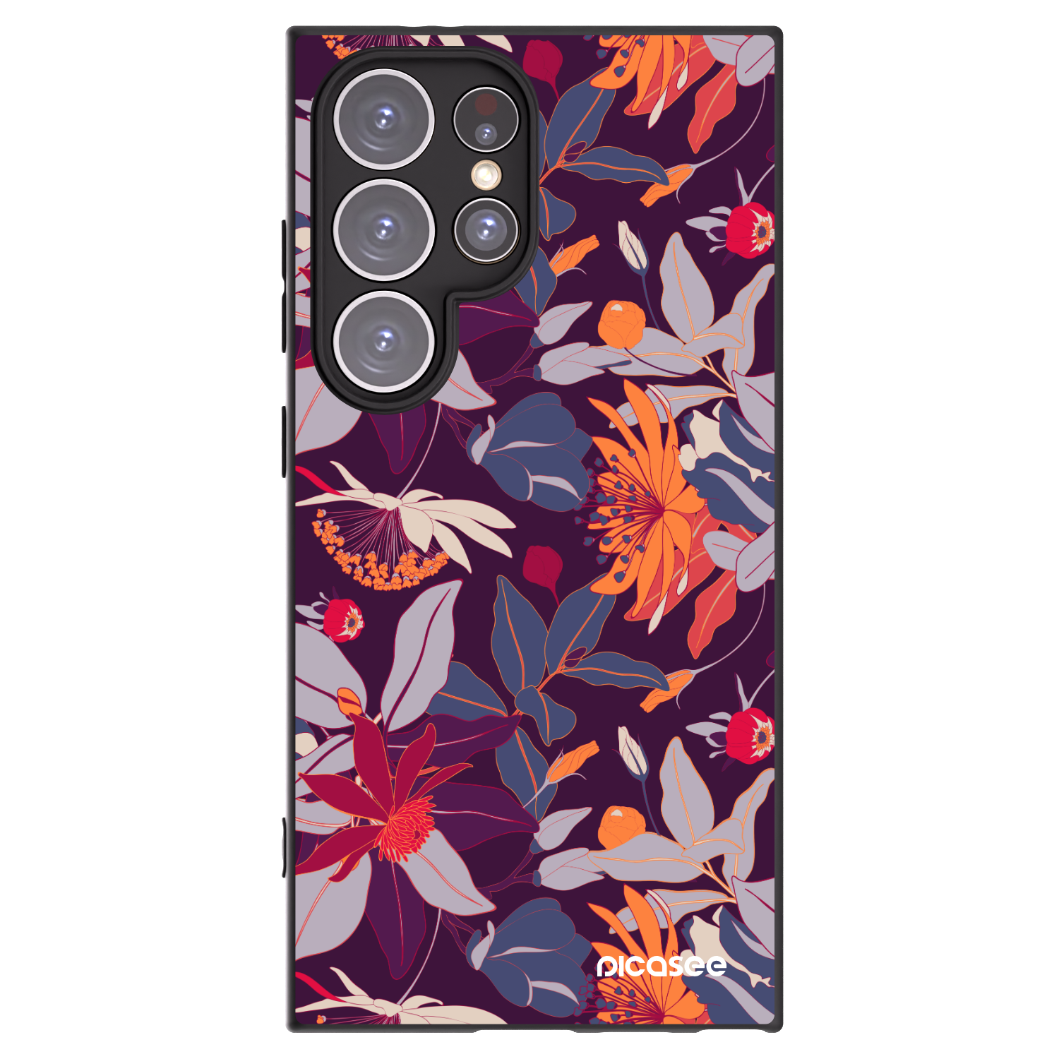 Picasee Μαύρη θήκη σιλικόνης για Samsung Galaxy S24 Ultra S928B 5G - Purple Leaf