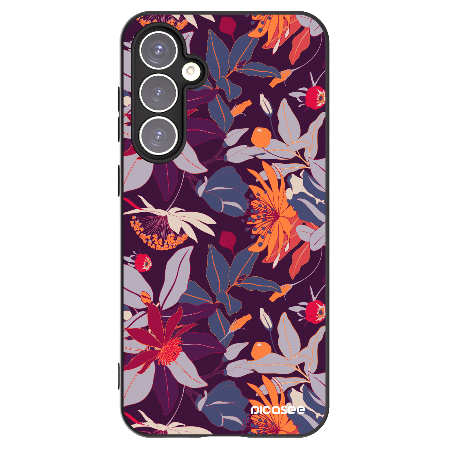 Picasee Μαύρη θήκη σιλικόνης για Samsung Galaxy S23 FE S711B - Purple Leaf