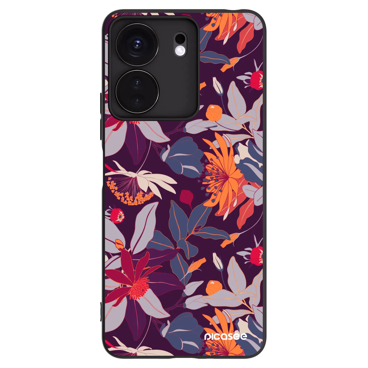 Picasee Μαύρη θήκη σιλικόνης για Xiaomi Redmi 13C 4G - Purple Leaf