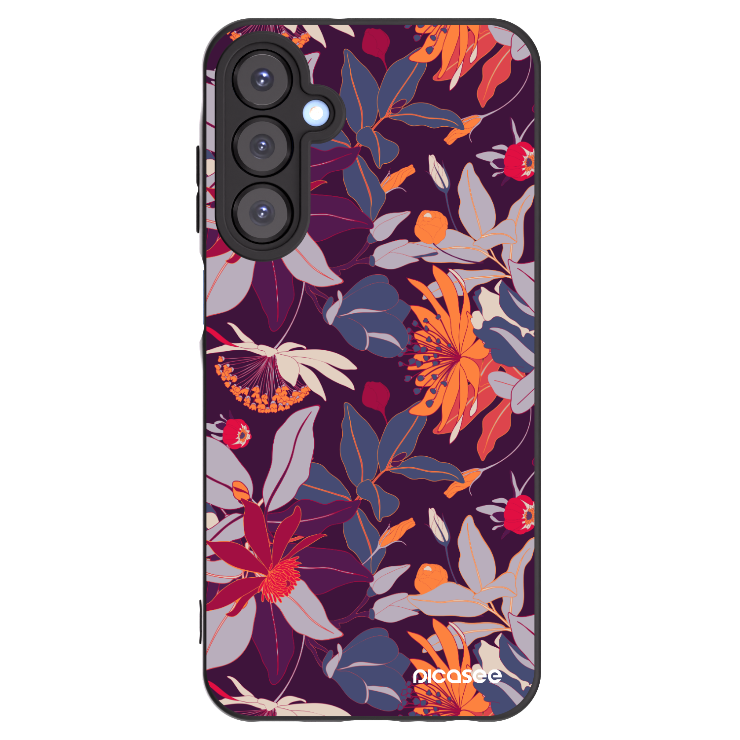 Picasee Μαύρη θήκη σιλικόνης για Samsung Galaxy A25 A256B 5G - Purple Leaf