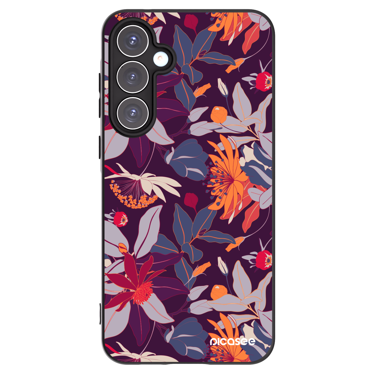 Picasee Μαύρη θήκη σιλικόνης για Samsung Galaxy A55 5G A556B - Purple Leaf