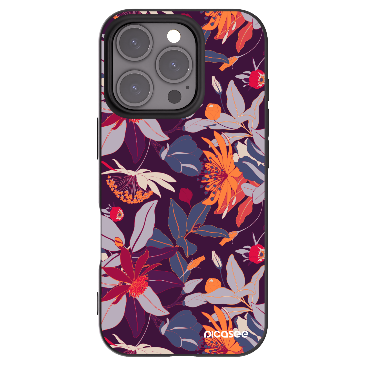 Picasee Μαύρη θήκη σιλικόνης για Apple iPhone 16 Pro - Purple Leaf