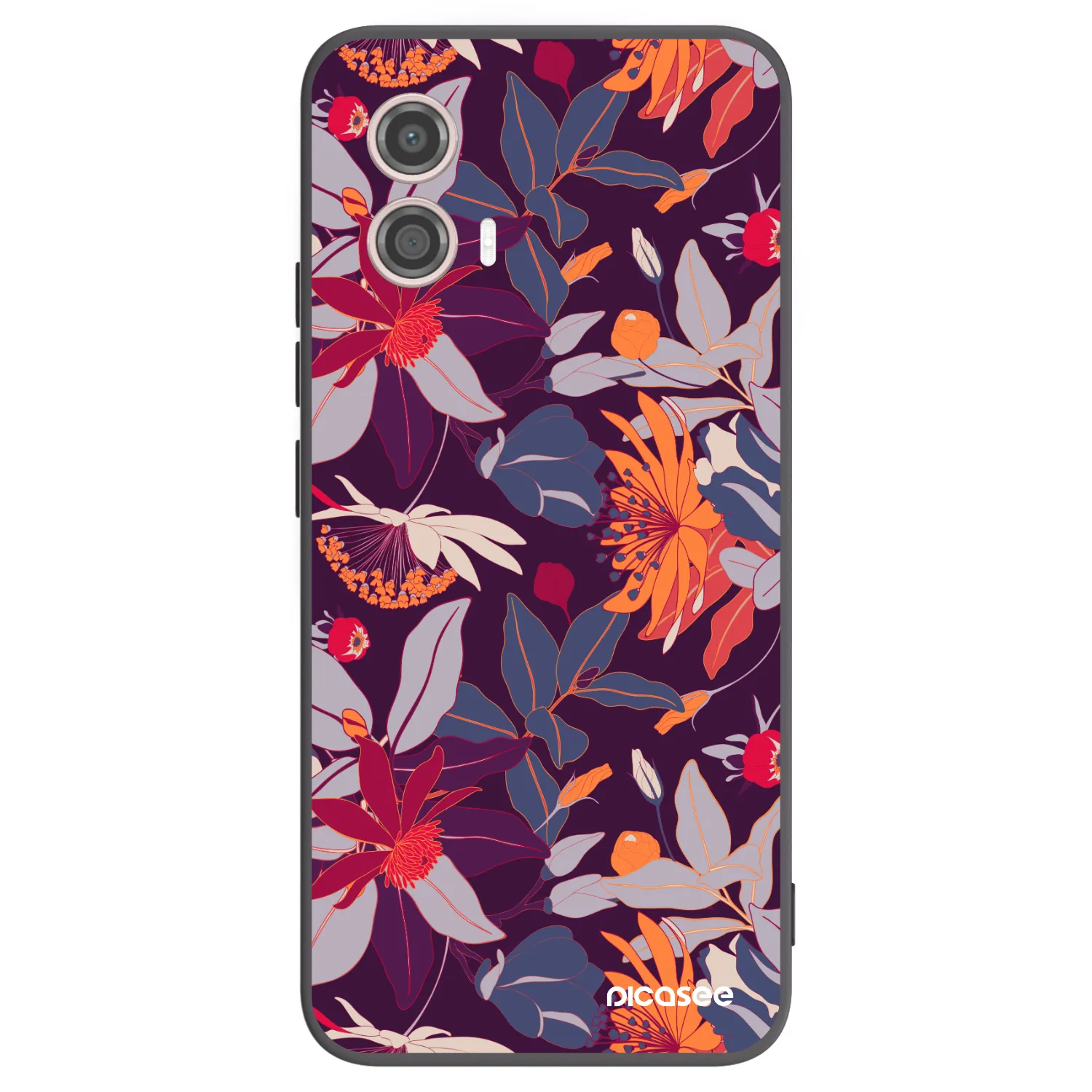 Picasee Μαύρη θήκη σιλικόνης για Motorola Moto G53 5G - Purple Leaf