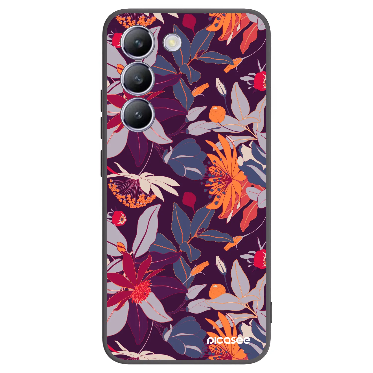 Picasee Μαύρη θήκη σιλικόνης για Vivo V40 SE 5G - Purple Leaf