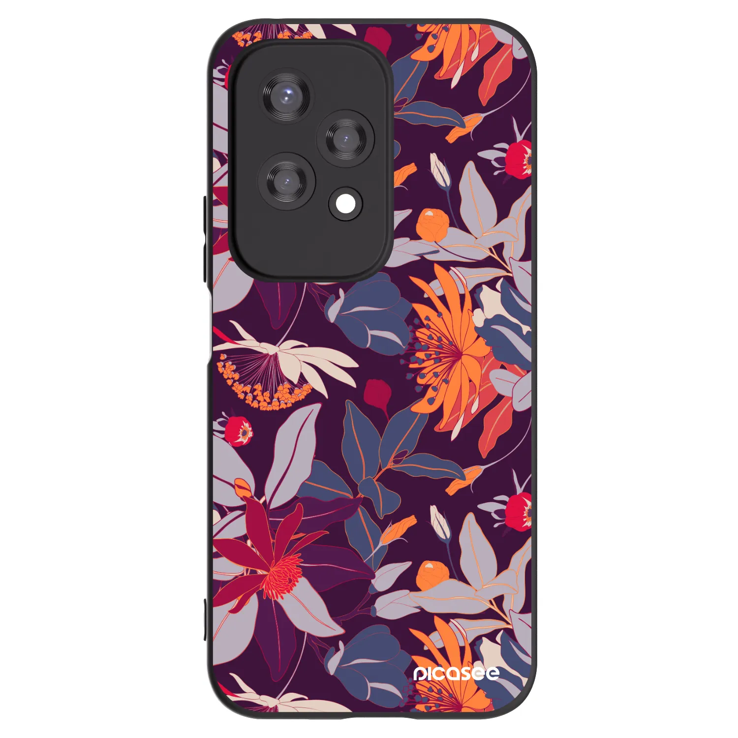 Picasee Μαύρη θήκη σιλικόνης για Honor 200 Lite - Purple Leaf