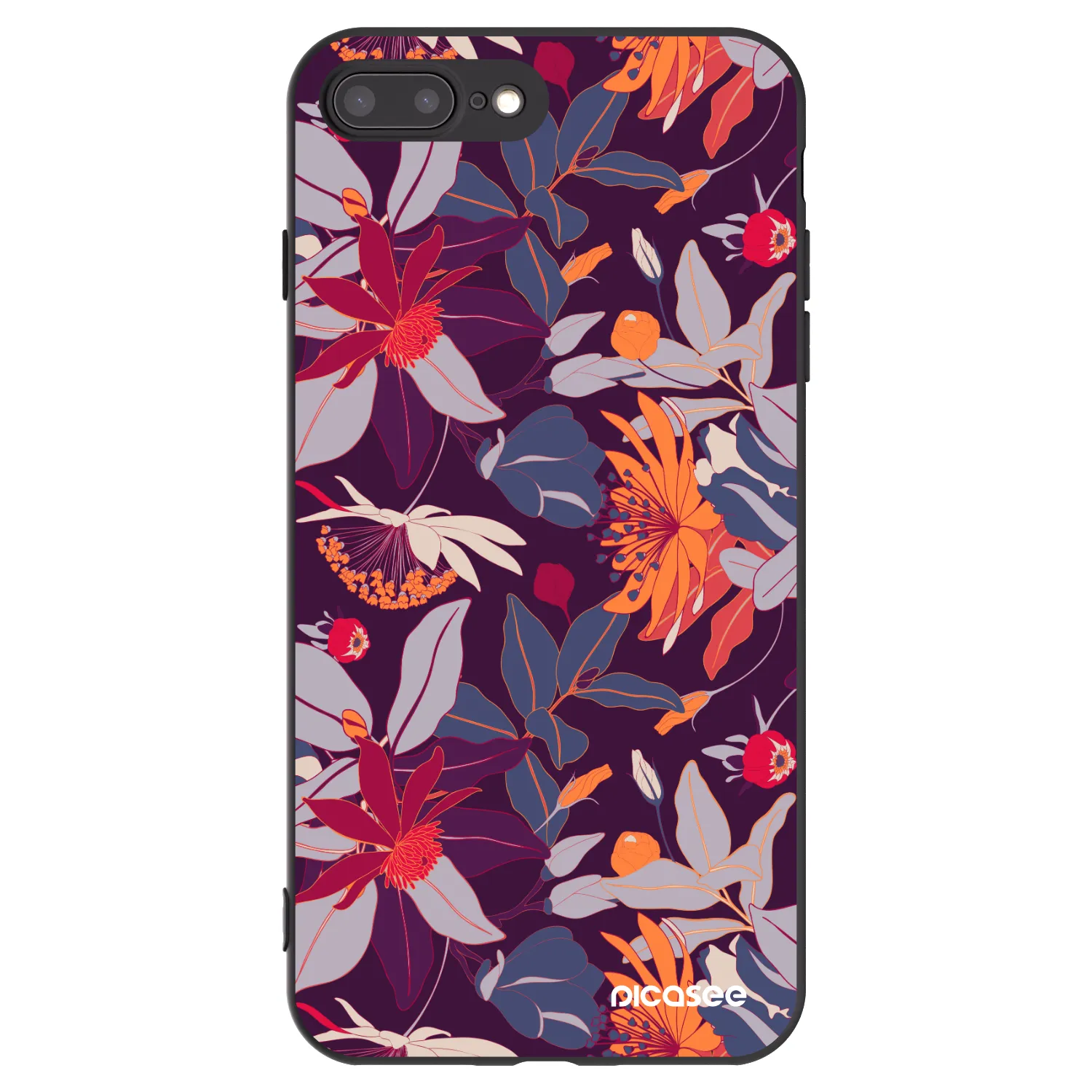 Picasee Μαύρη θήκη σιλικόνης για Apple iPhone 8 Plus - Purple Leaf