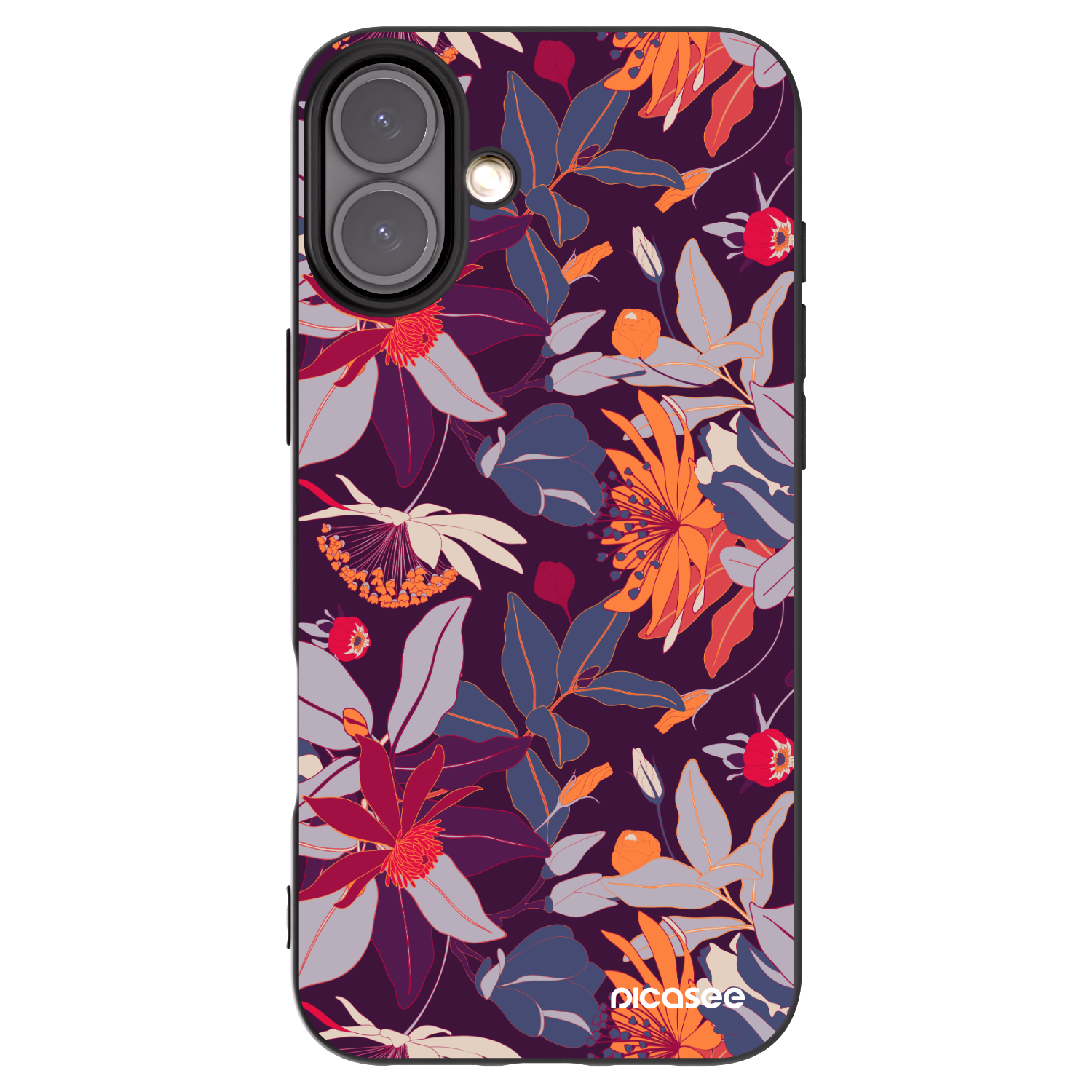 Picasee Μαύρη θήκη σιλικόνης για Apple iPhone 16 Plus - Purple Leaf