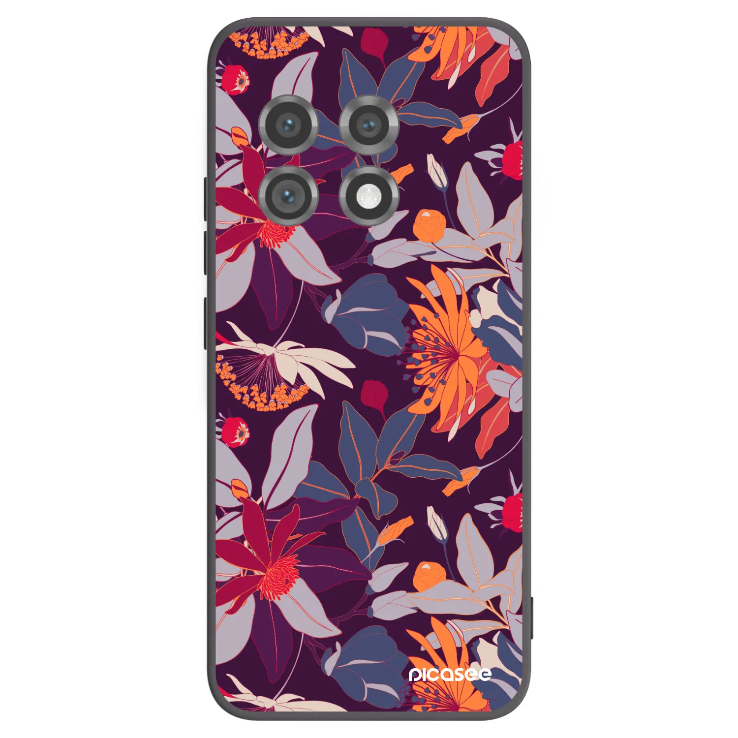 Picasee Μαύρη θήκη σιλικόνης για OnePlus 11 5G - Purple Leaf