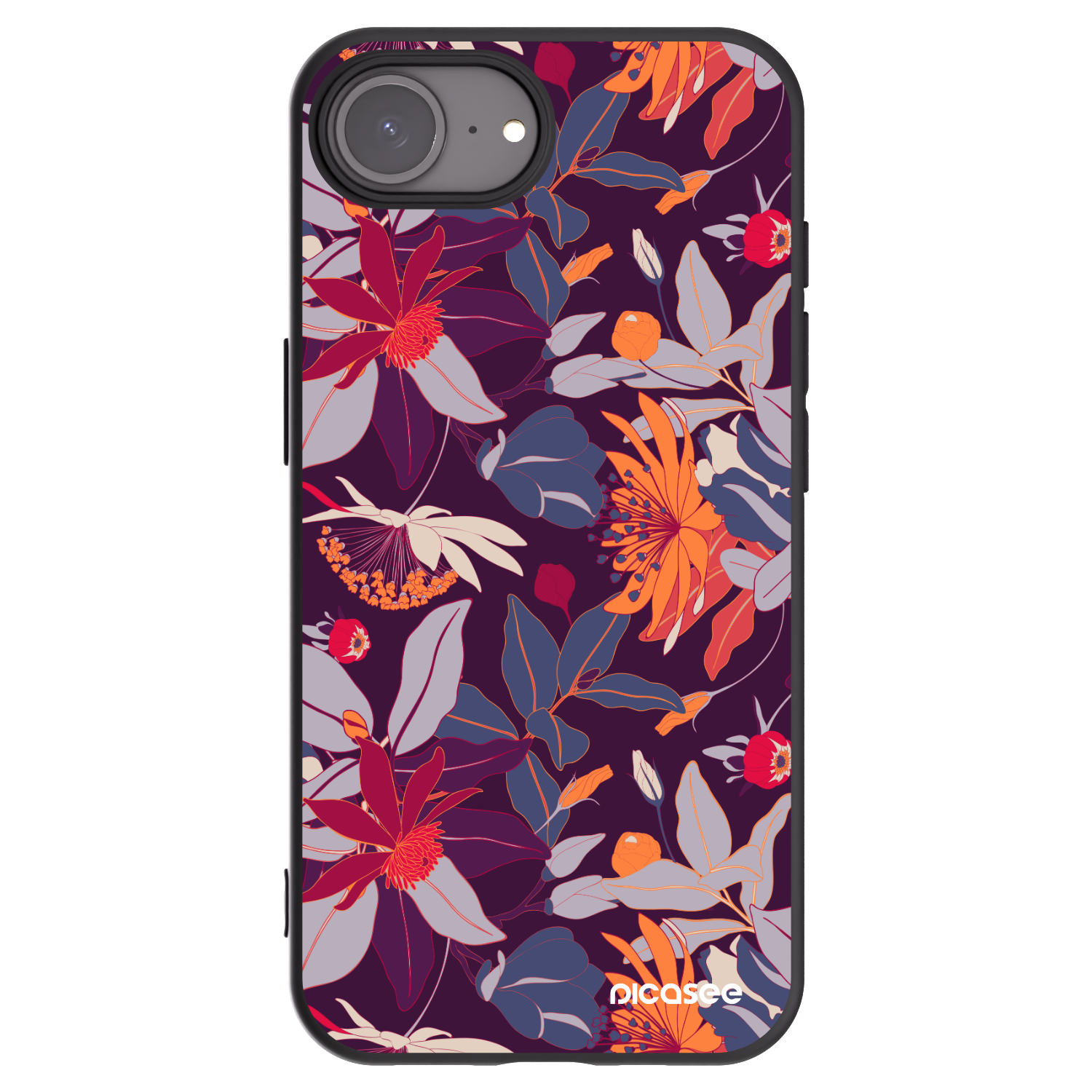 Picasee Μαύρη θήκη σιλικόνης για Apple iPhone 16e - Purple Leaf
