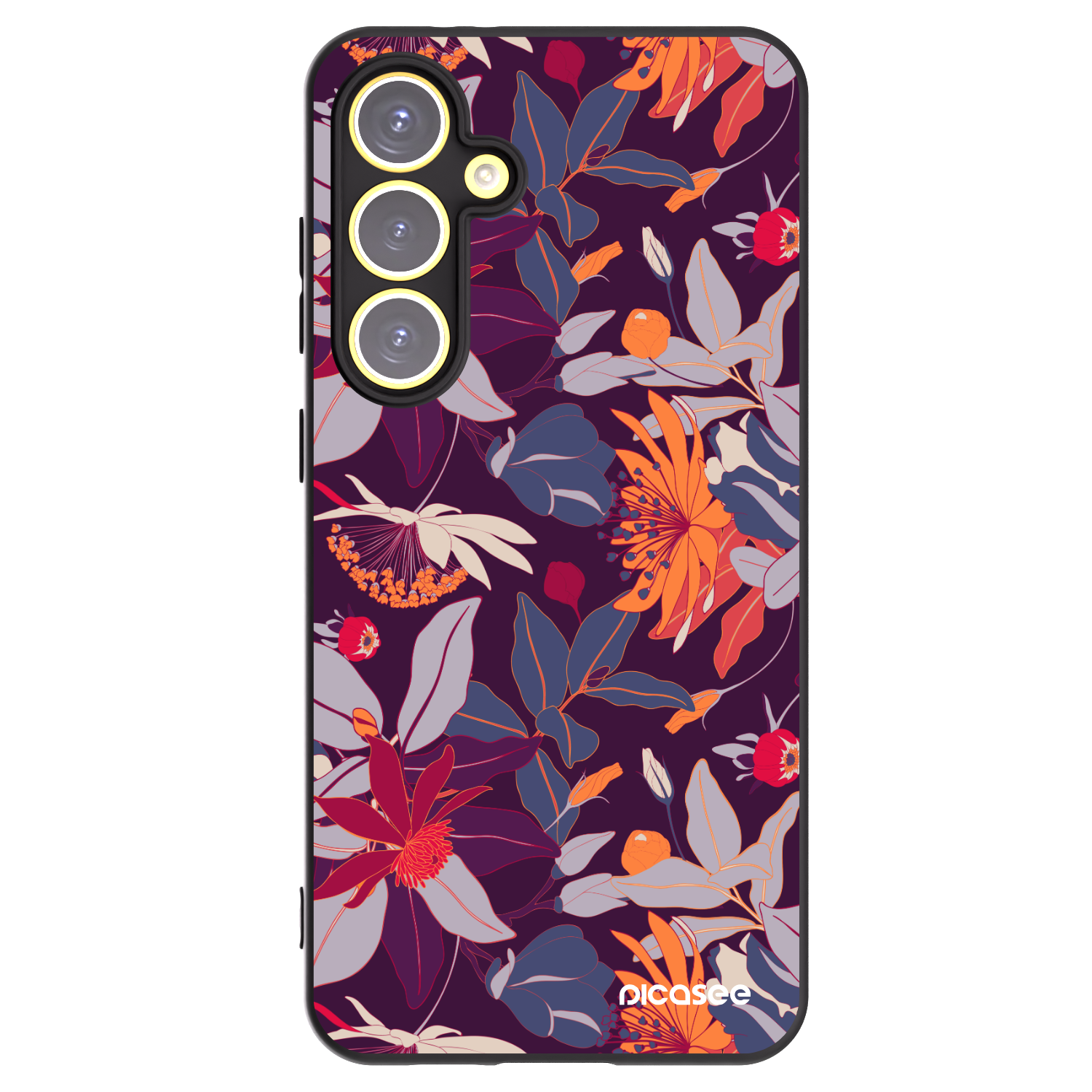 Picasee Μαύρη θήκη σιλικόνης για Samsung Galaxy S24 FE S721B - Purple Leaf
