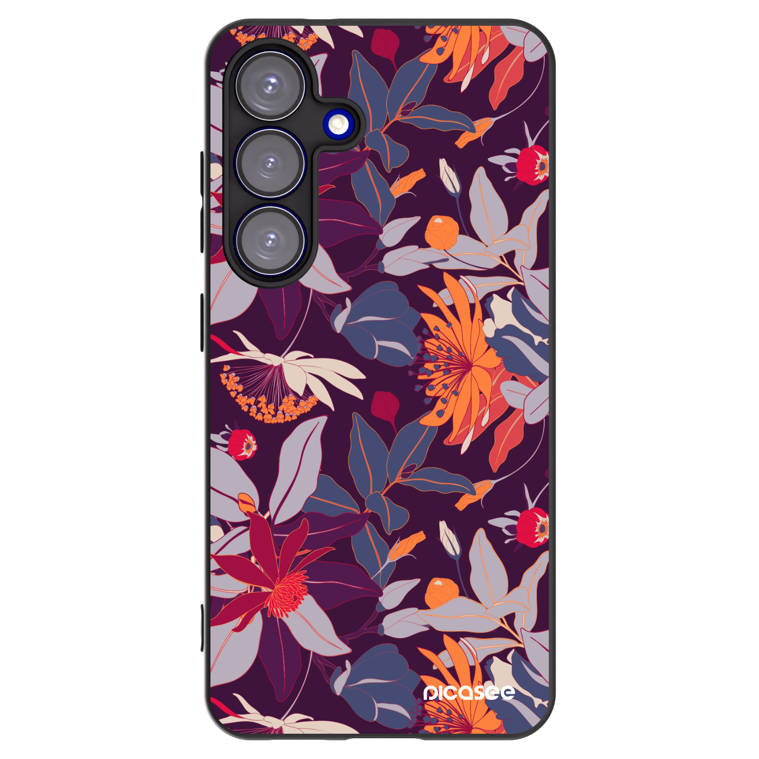 Picasee Μαύρη θήκη σιλικόνης για Samsung Galaxy S25 5G - Purple Leaf