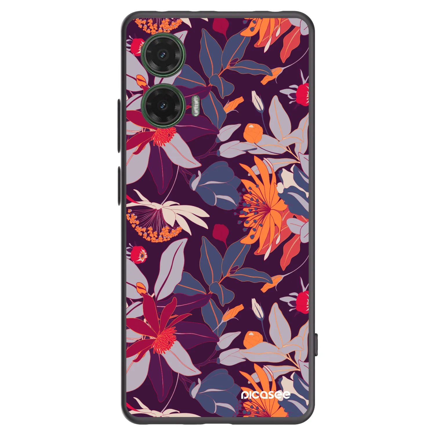 Picasee Μαύρη θήκη σιλικόνης για Motorola Moto G35 5G - Purple Leaf
