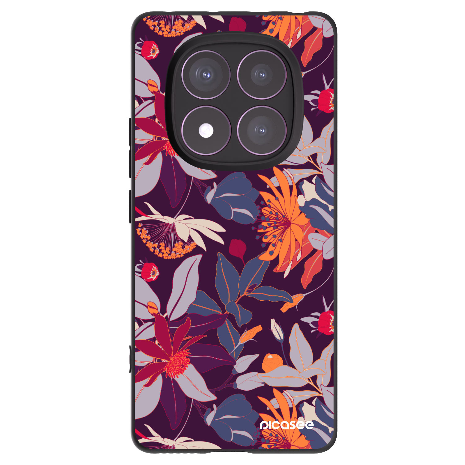 Picasee Μαύρη θήκη σιλικόνης για Xiaomi Redmi Note 14 Pro 4G - Purple Leaf