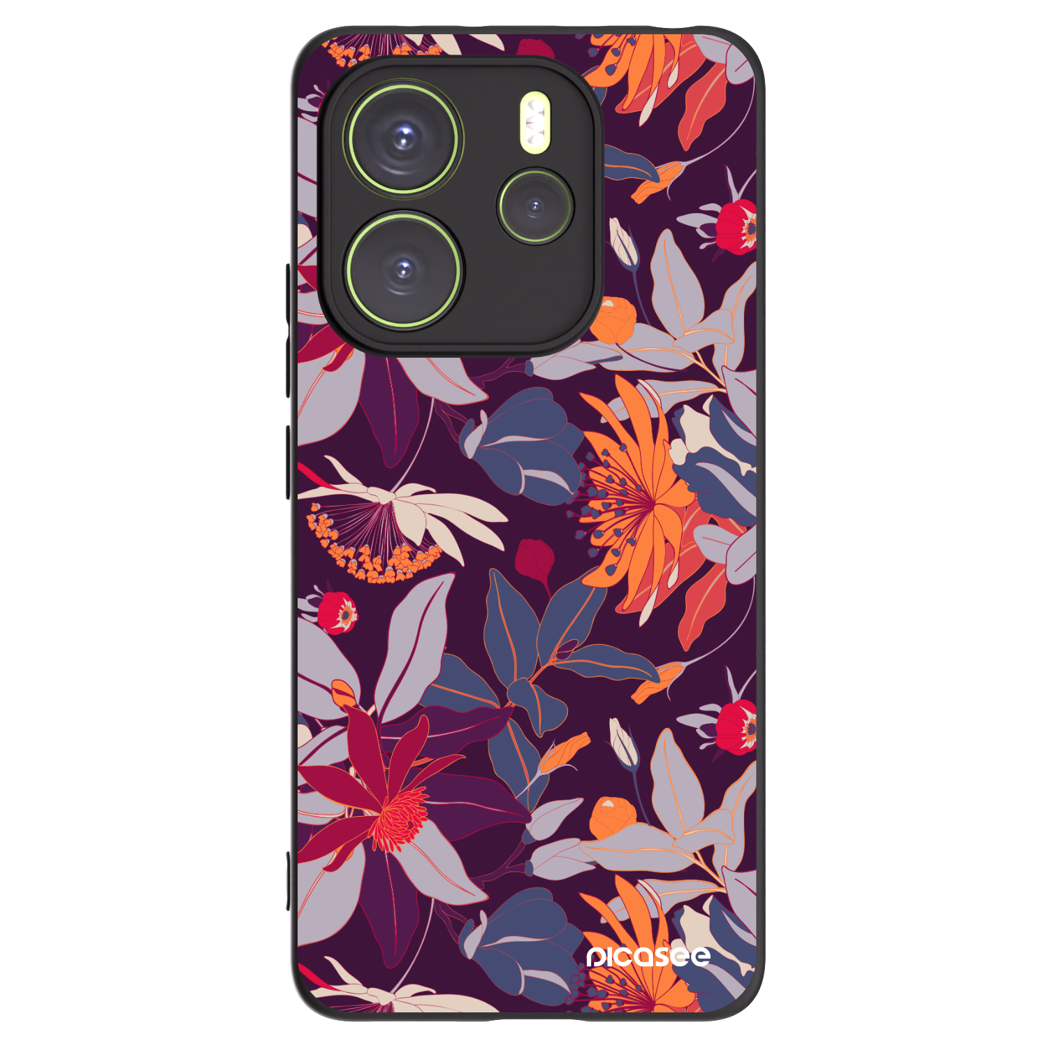 Picasee Μαύρη θήκη σιλικόνης για Xiaomi Redmi Note 14 4G - Purple Leaf