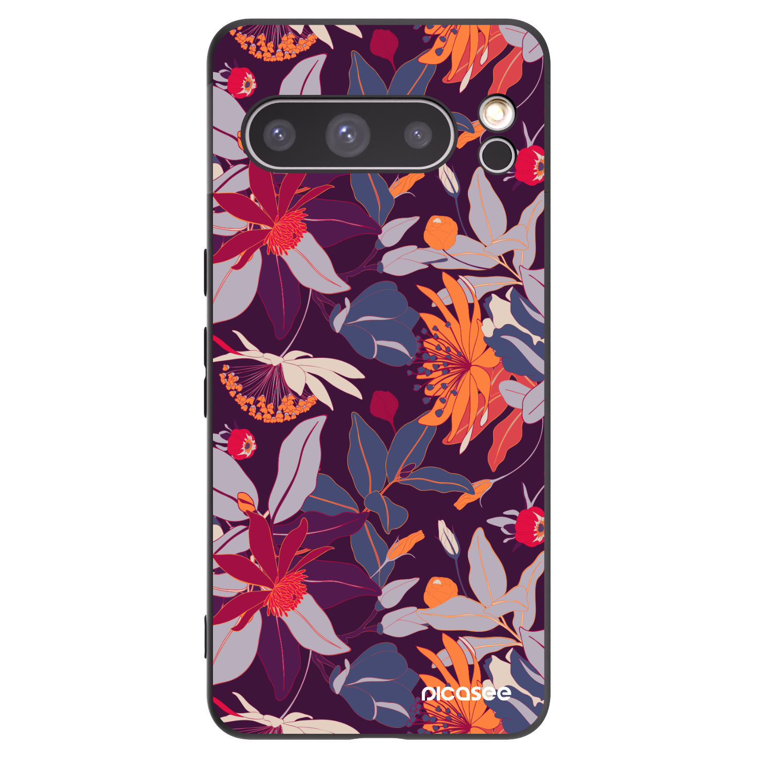 Picasee Μαύρη θήκη σιλικόνης για Google Pixel 8 Pro - Purple Leaf