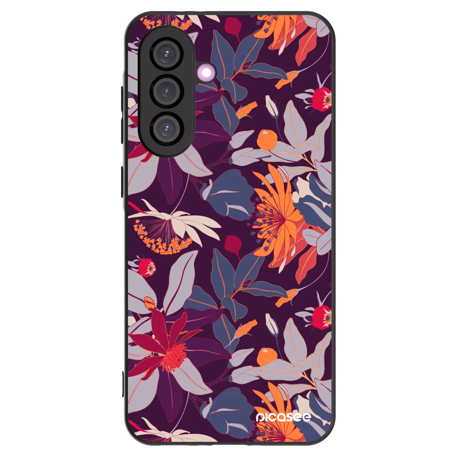 Picasee Μαύρη θήκη σιλικόνης για Samsung Galaxy A56 5G A566B - Purple Leaf