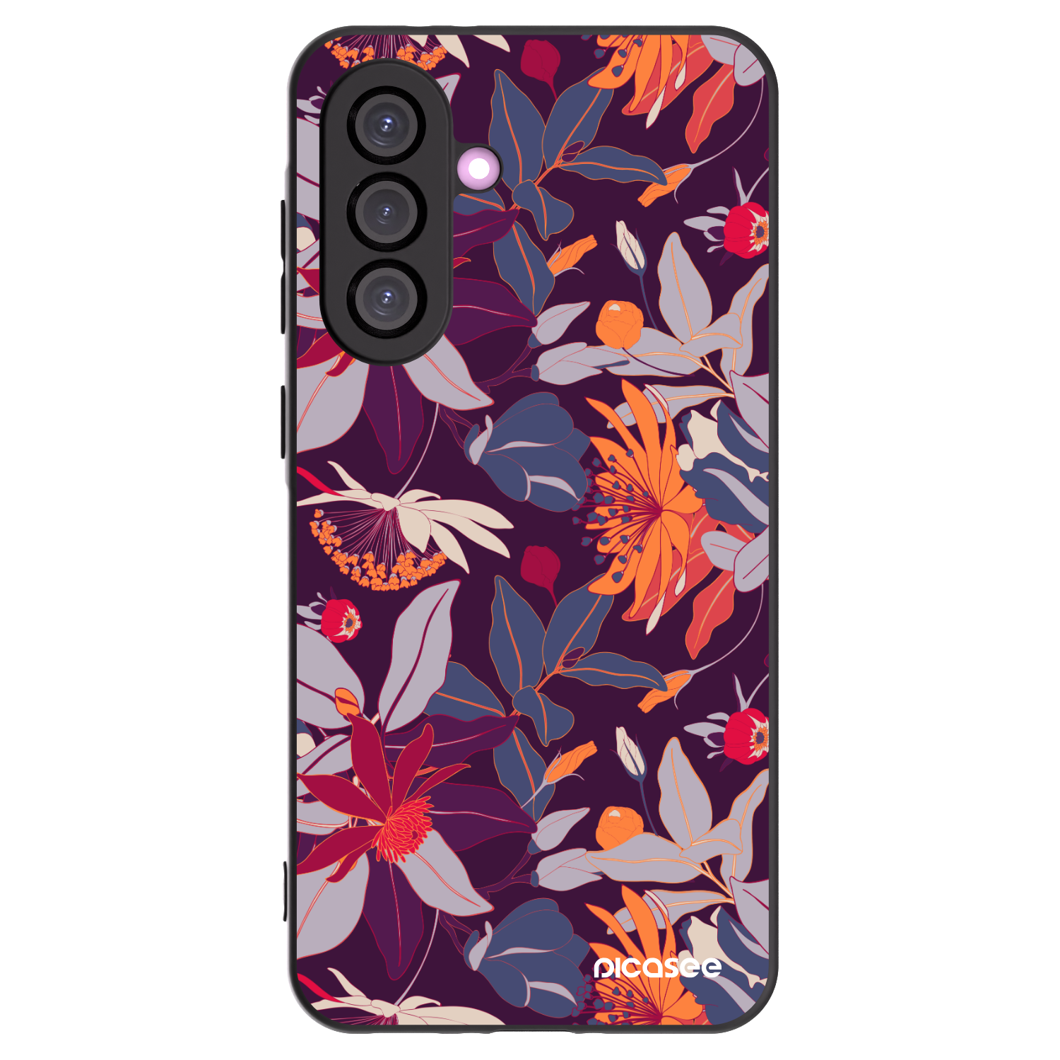 Picasee Μαύρη θήκη σιλικόνης για Samsung Galaxy A36 5G - Purple Leaf
