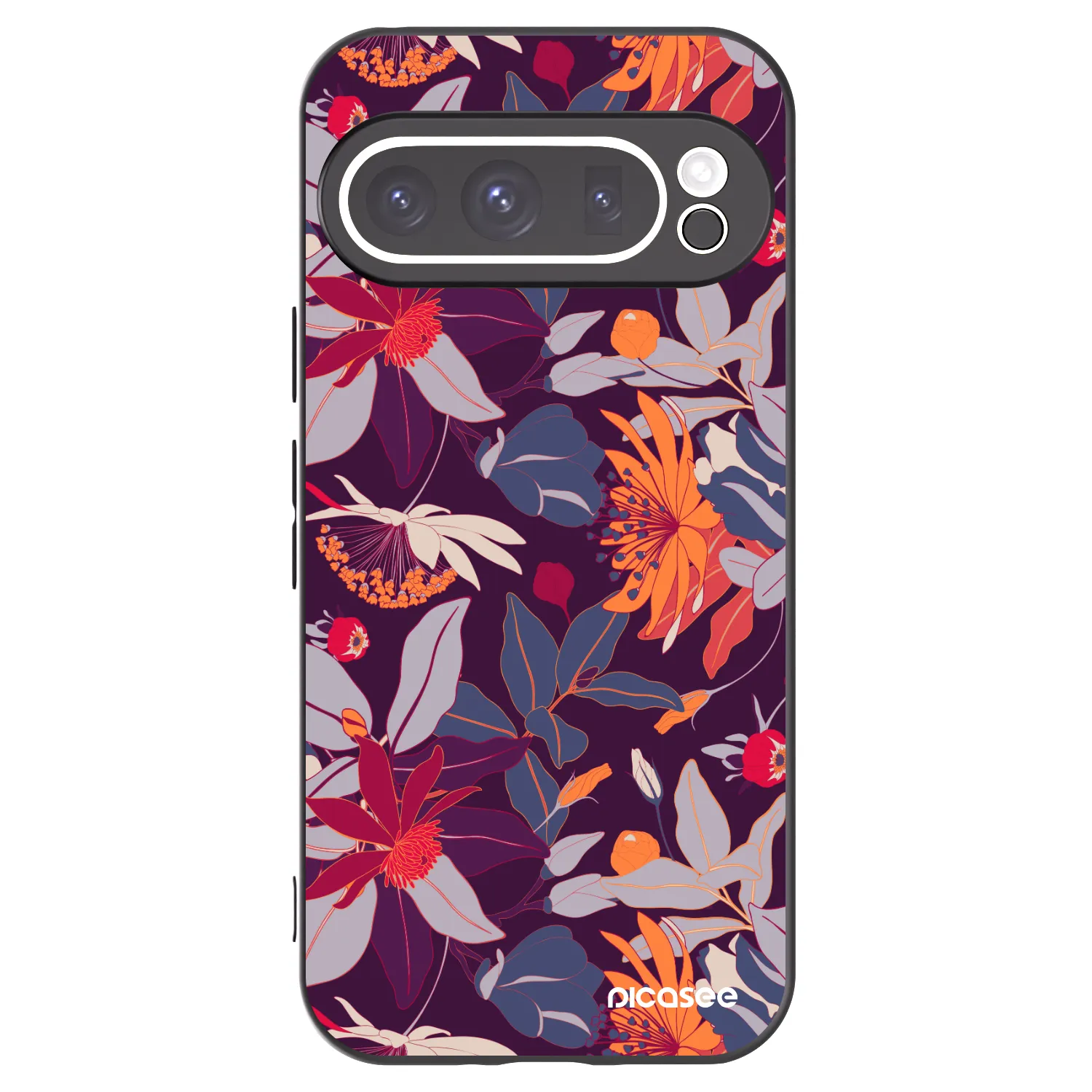 Picasee Μαύρη θήκη σιλικόνης για Google Pixel 9 Pro - Purple Leaf