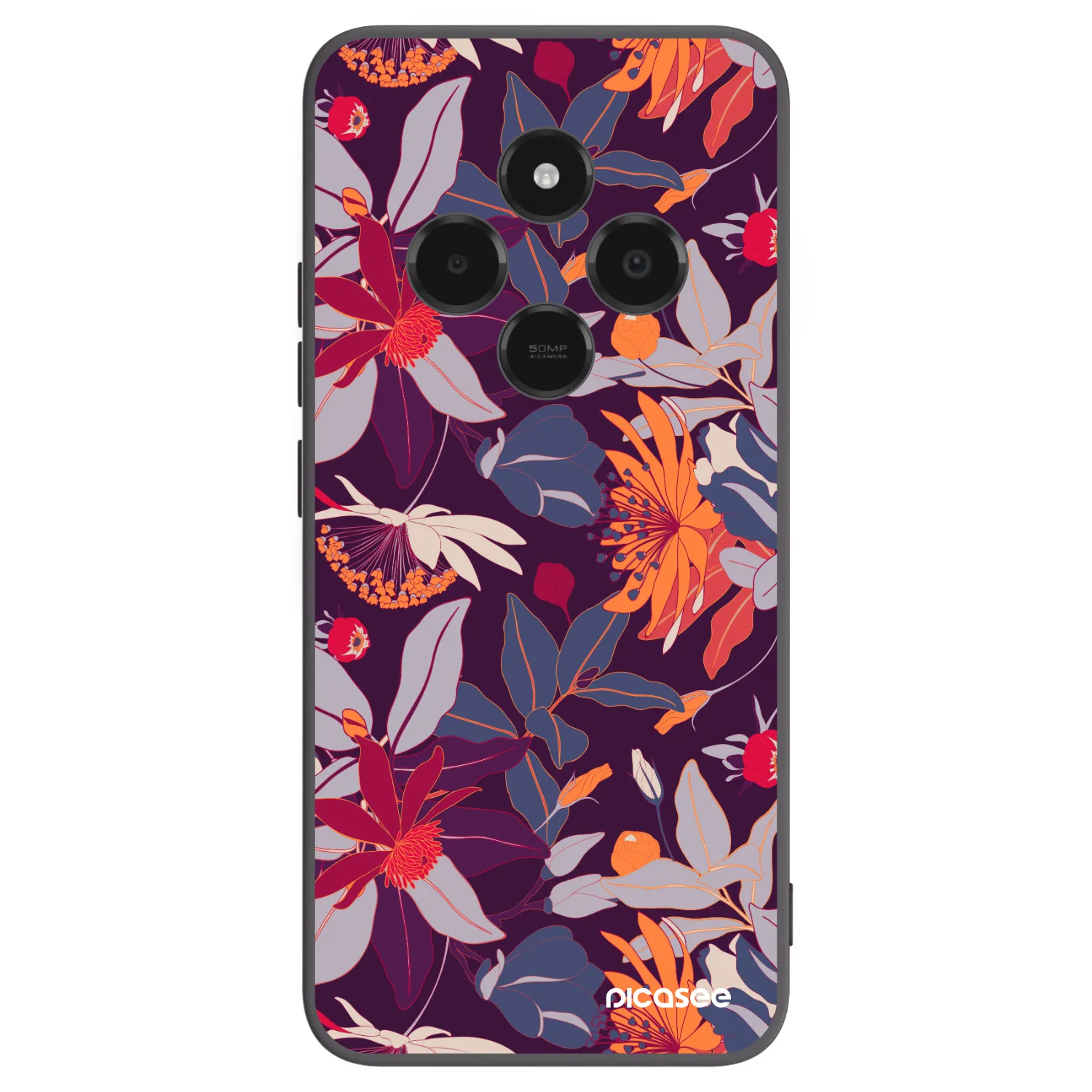 Picasee Μαύρη θήκη σιλικόνης για Xiaomi Poco C75 - Purple Leaf