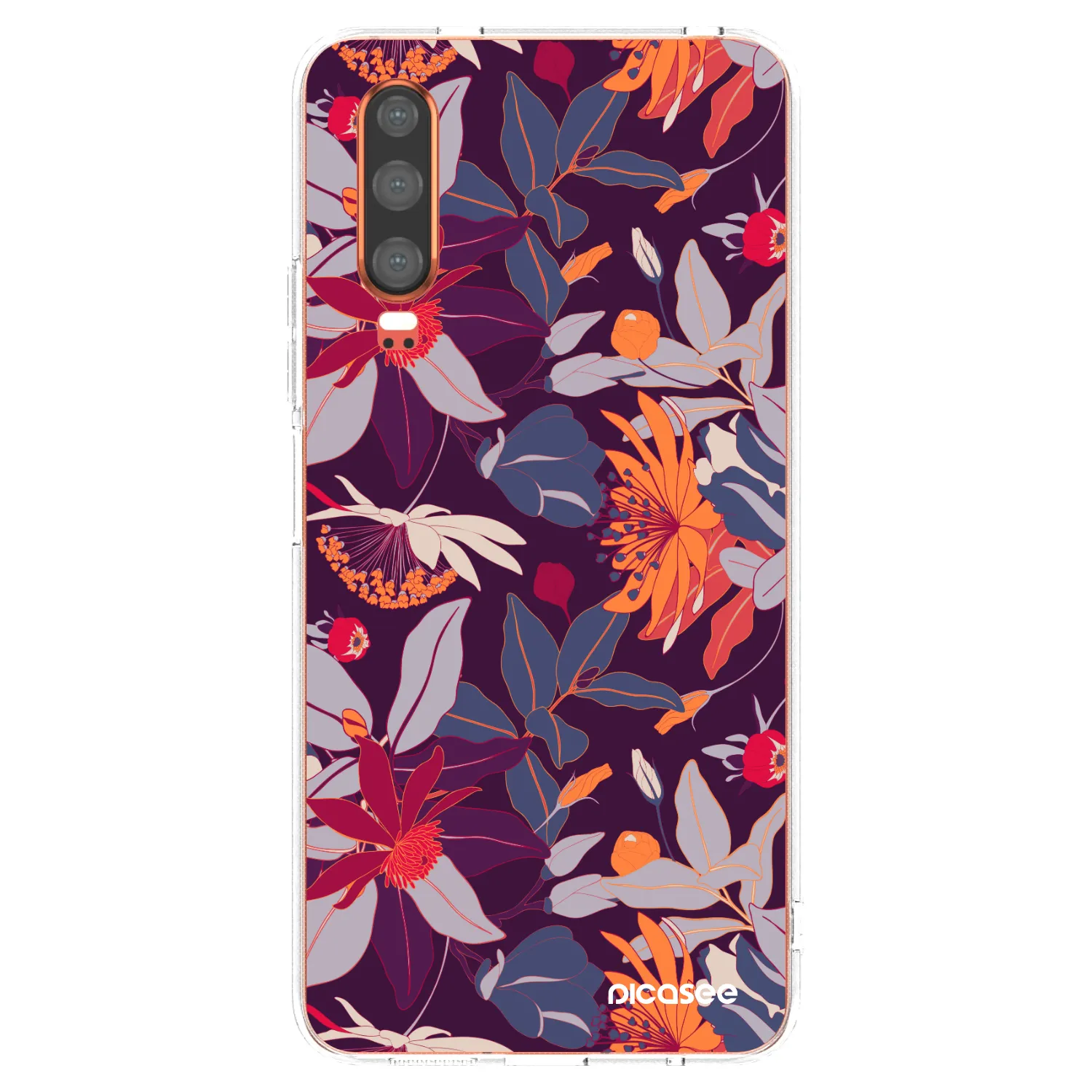 Picasee διαφανής θήκη σιλικόνης Huawei P30 - Purple Leaf