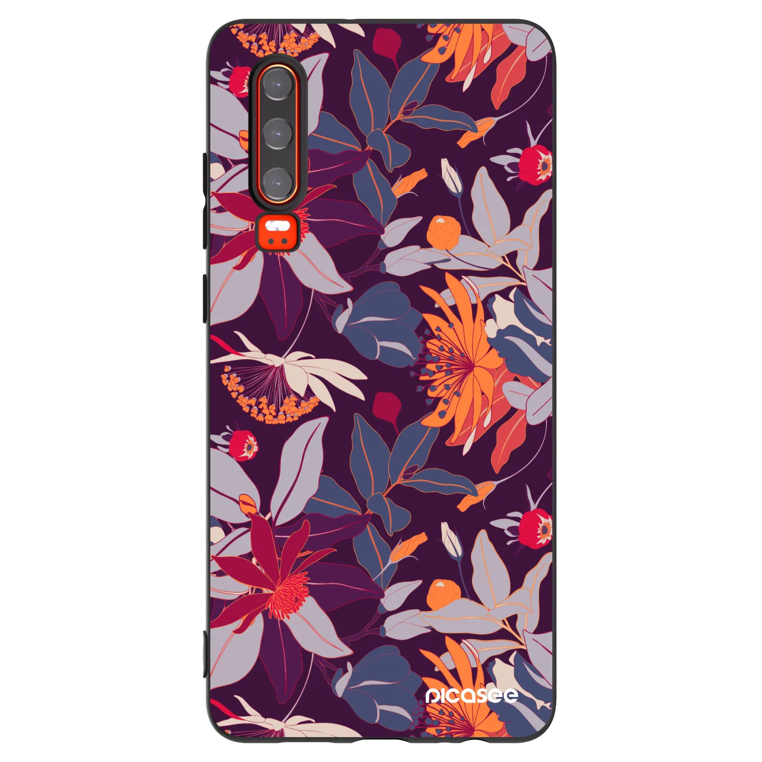 Picasee Μαύρη θήκη σιλικόνης για Huawei P30 - Purple Leaf