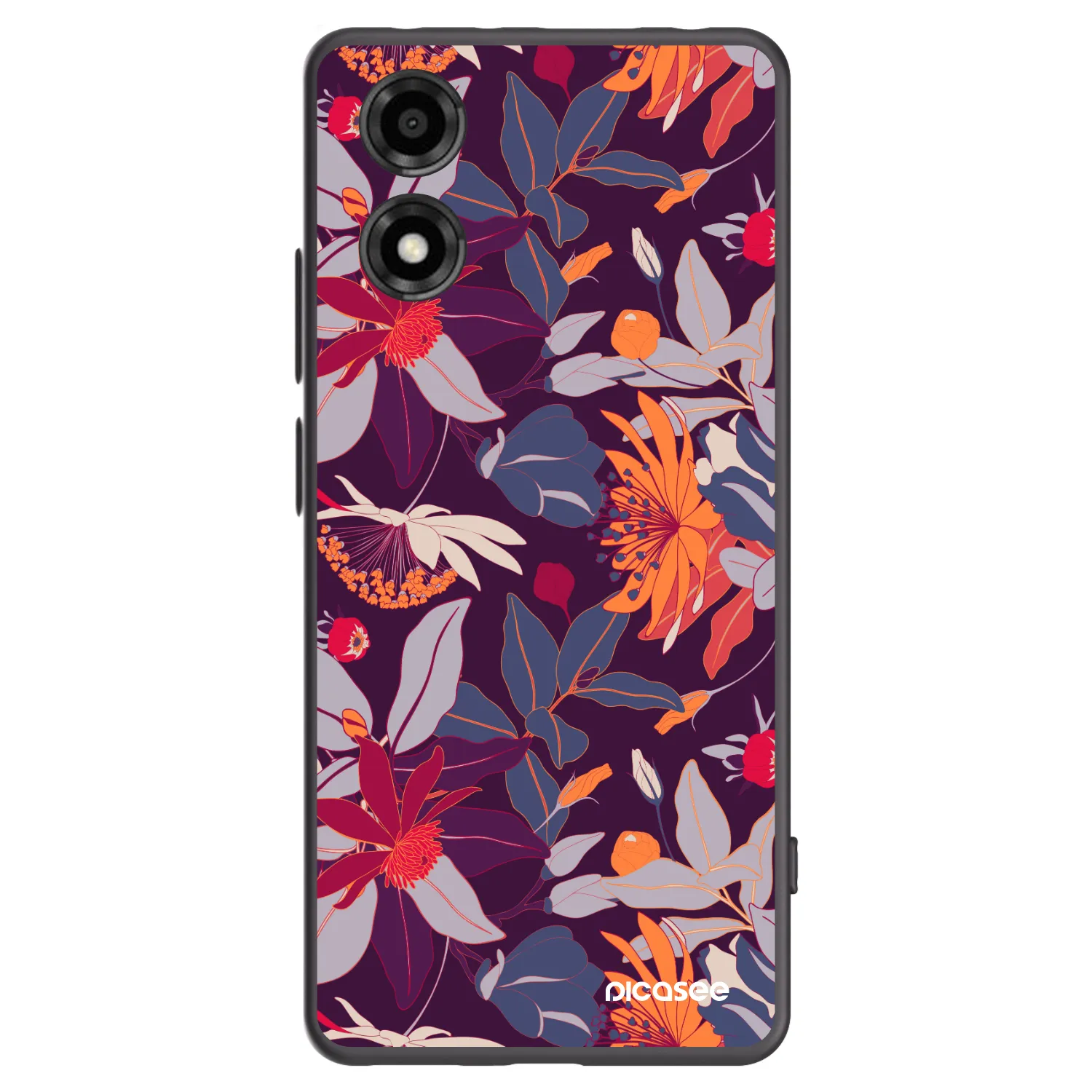 Picasee Μαύρη θήκη σιλικόνης για Motorola Moto E14 - Purple Leaf