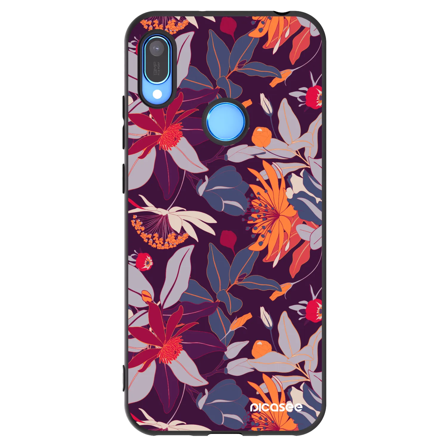 Picasee Μαύρη θήκη σιλικόνης για Huawei Y6 2019 - Purple Leaf