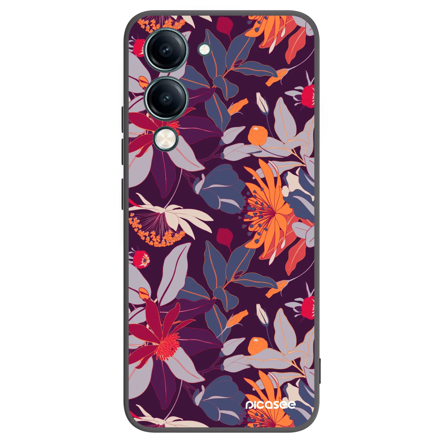 Picasee Μαύρη θήκη σιλικόνης για Vivo Y29s 5G - Purple Leaf