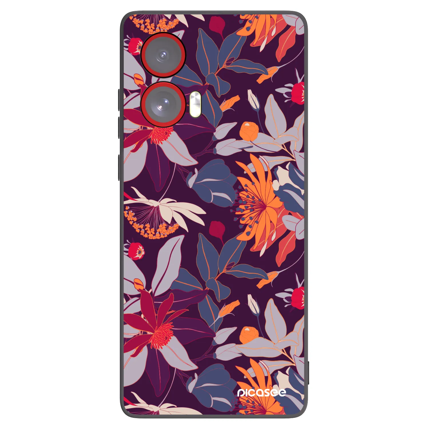 Picasee Μαύρη θήκη σιλικόνης για Motorola Edge 50 Fusion - Purple Leaf