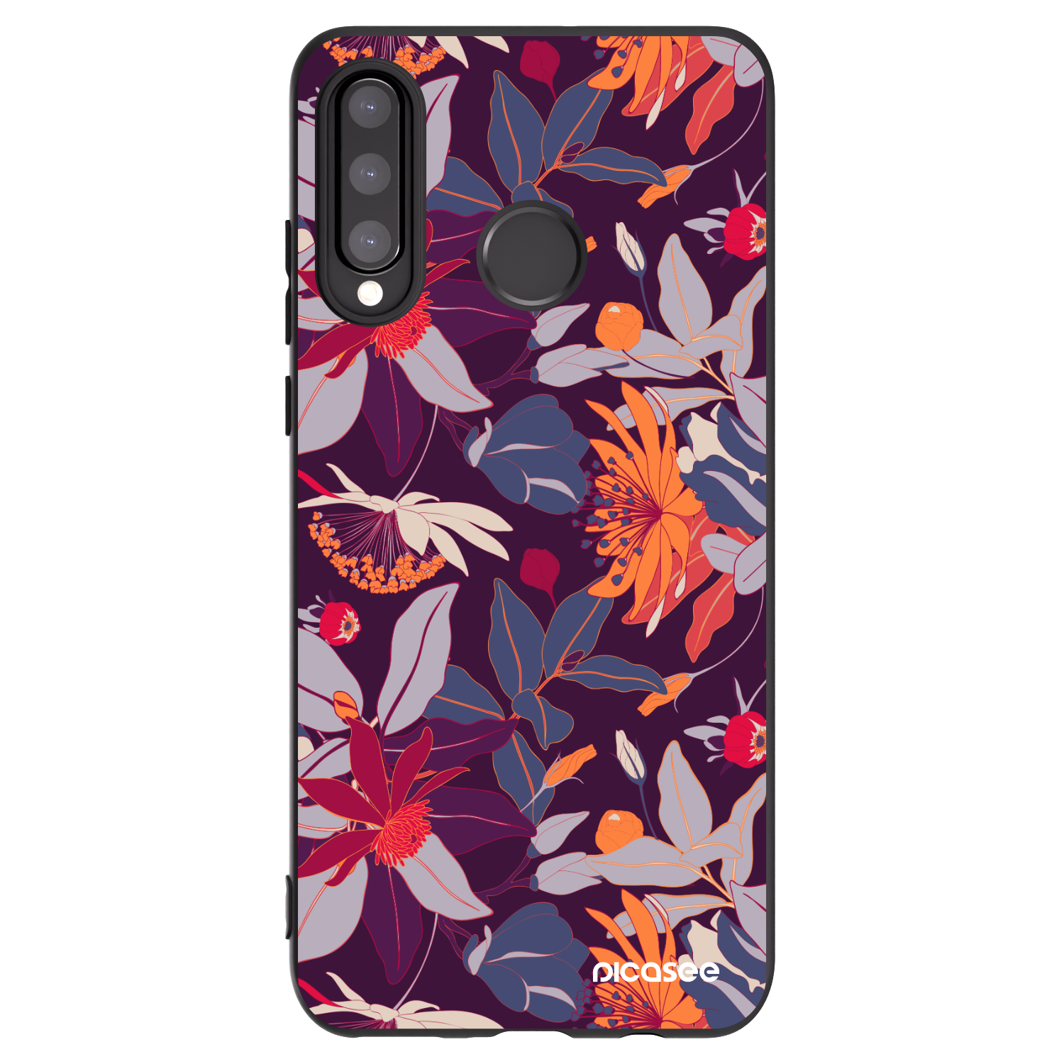 Picasee Μαύρη θήκη σιλικόνης για Huawei P30 Lite - Purple Leaf