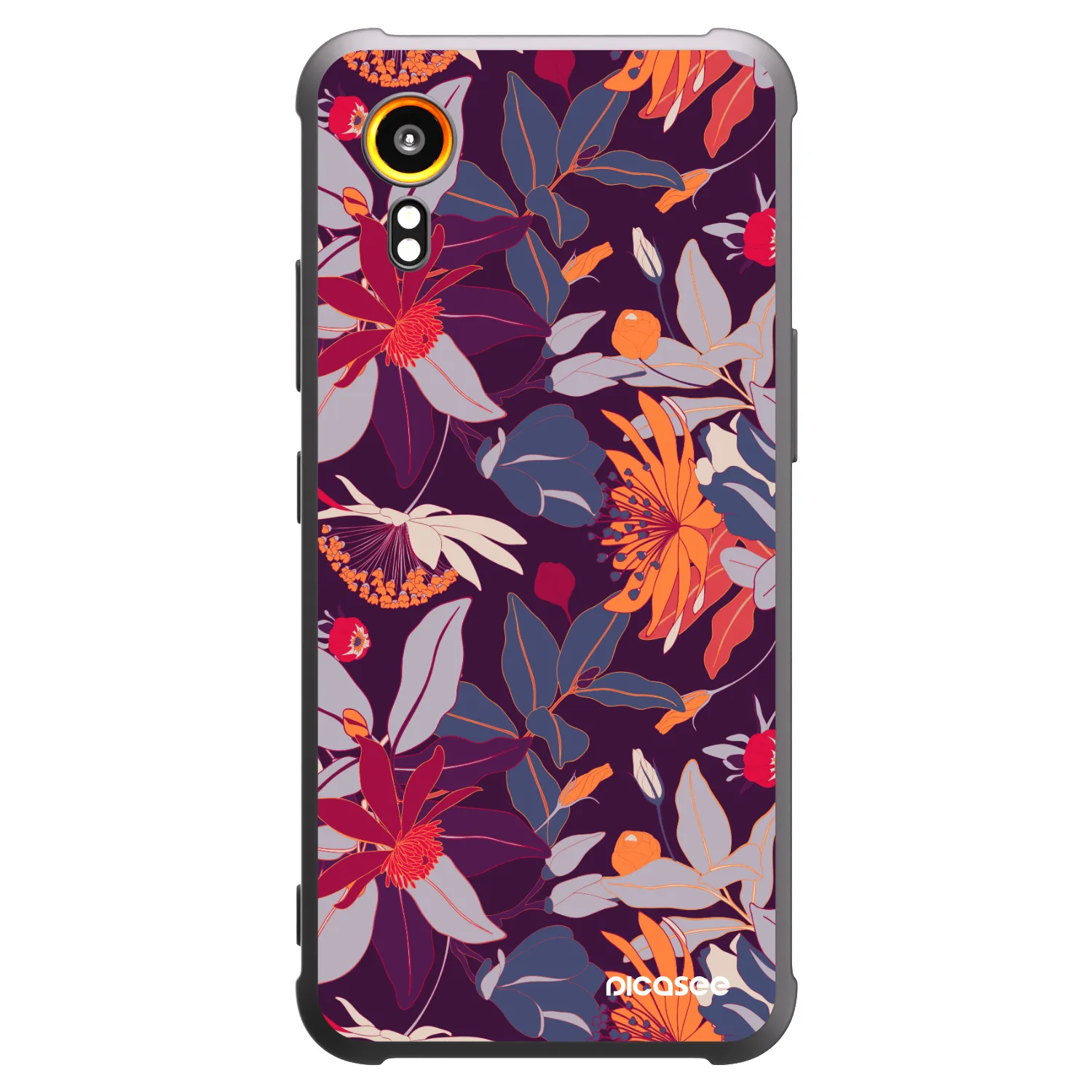 Picasee Μαύρη θήκη σιλικόνης για Samsung Galaxy Xcover 7 - Purple Leaf